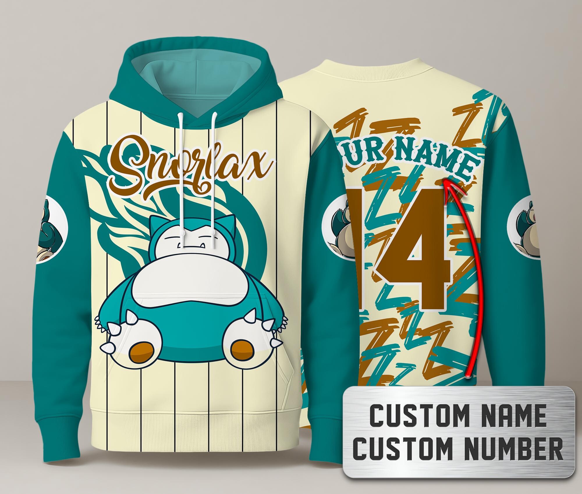 Snorlax Hoodie, Custom Name Shirt, Cute Anime Sweatshirt, Funny Snorlax Pullover, Unisex Kawaii Hoodie, Gift for Anime Lovers