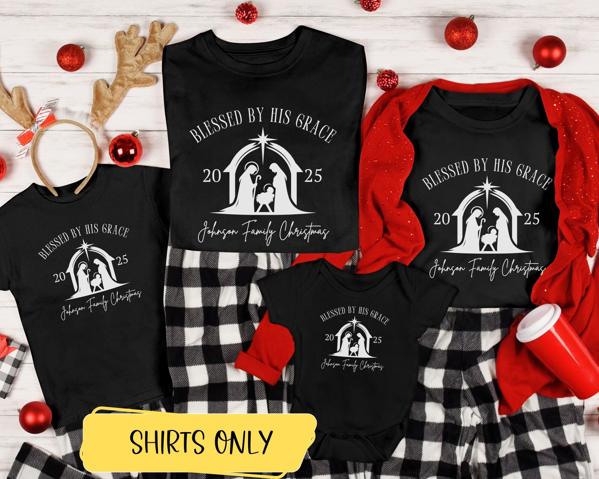 Custom Family Christmas Shirt, Christian Family Matching Tshirt, Personalized Xmas Shirt, Holiday Gift for Christian Family Crewneck T-shirt
