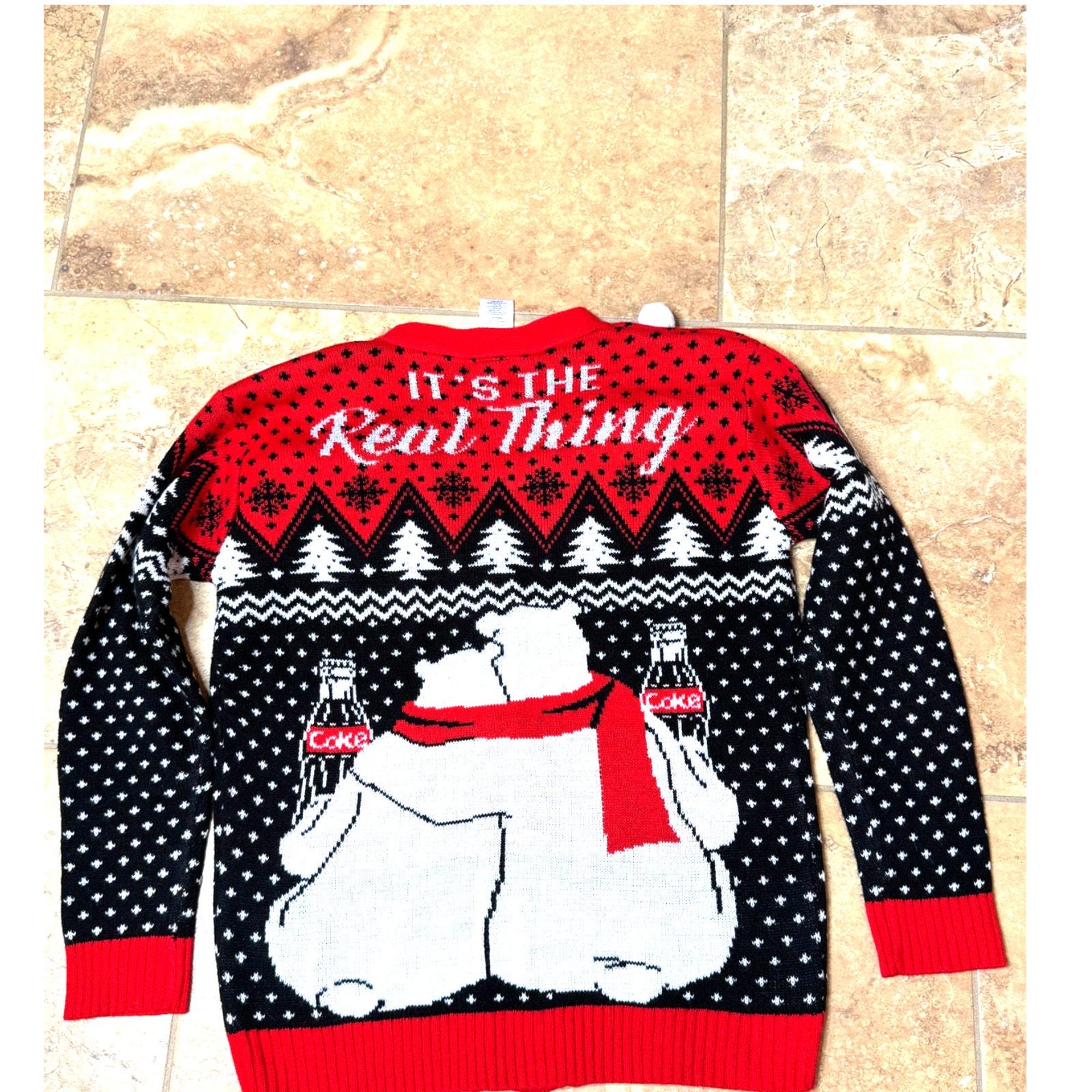 il_2000xN.7132081876_tspy.jpg Coca-Cola Ugly Christmas Sweater Cardigan Button Up Snowballs Bears XS