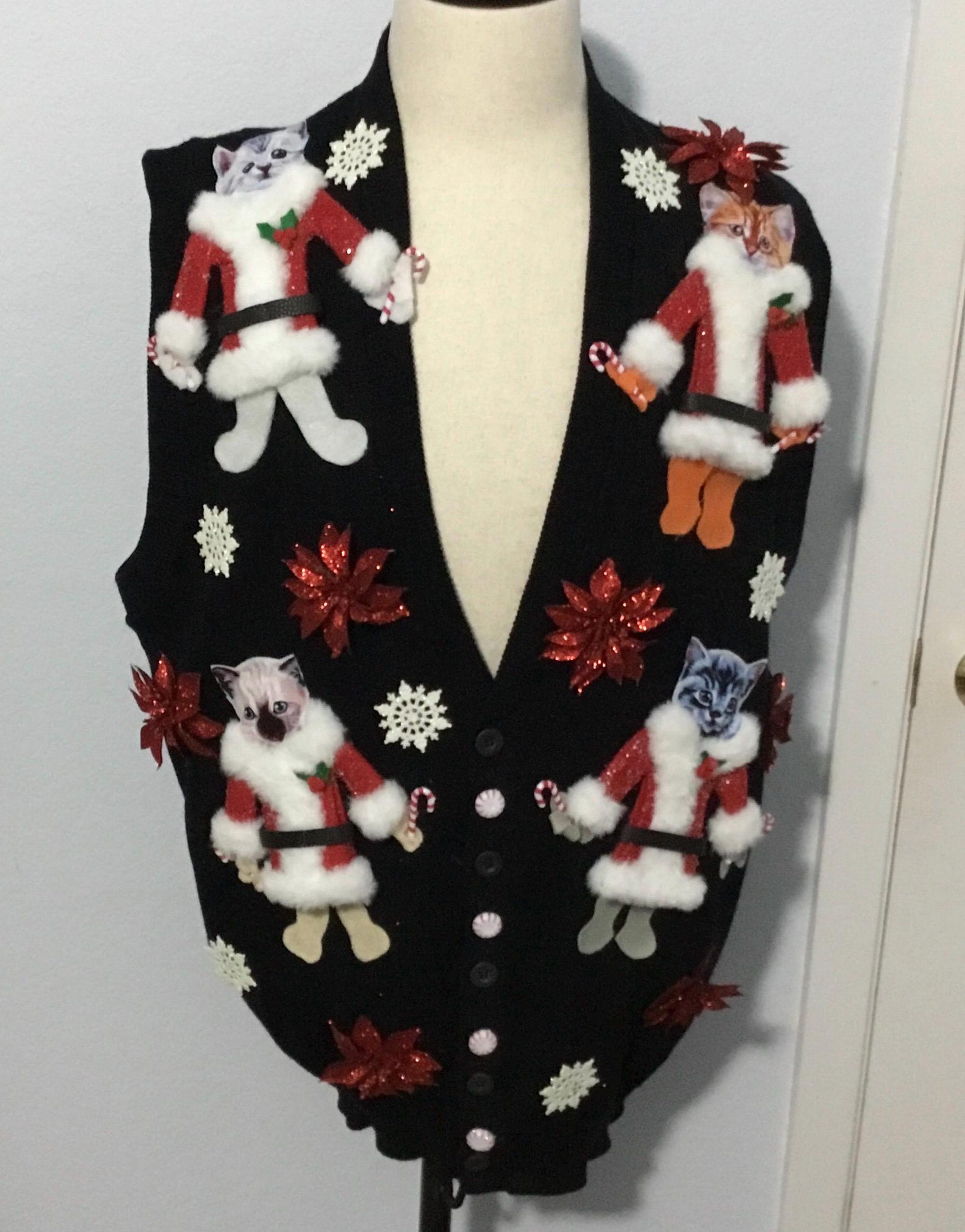 Ugly Christmas Sweater Party Vest, Covered in Cats WINNER! Men XL