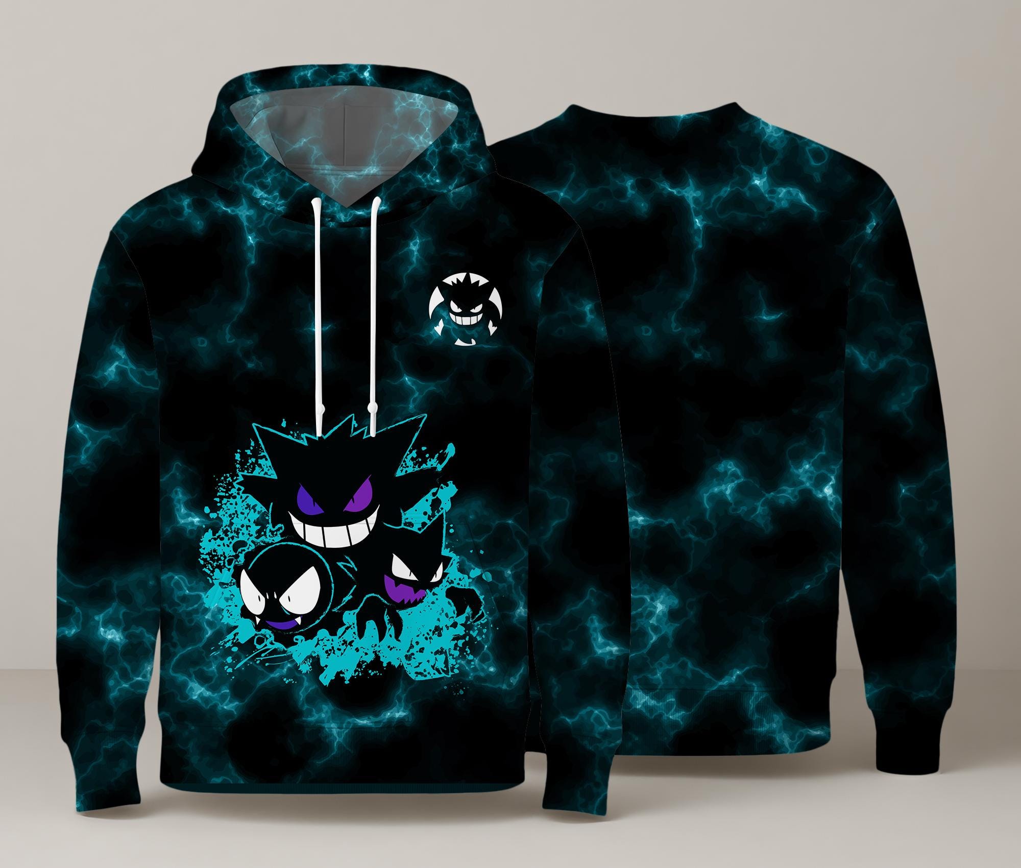 Gengar Hoodie Cute Gengar Sweatshirt – Ghost Anime Pullover – Cool Dark Streetwear – Unisex Graphic Hoodie for Anime Fans