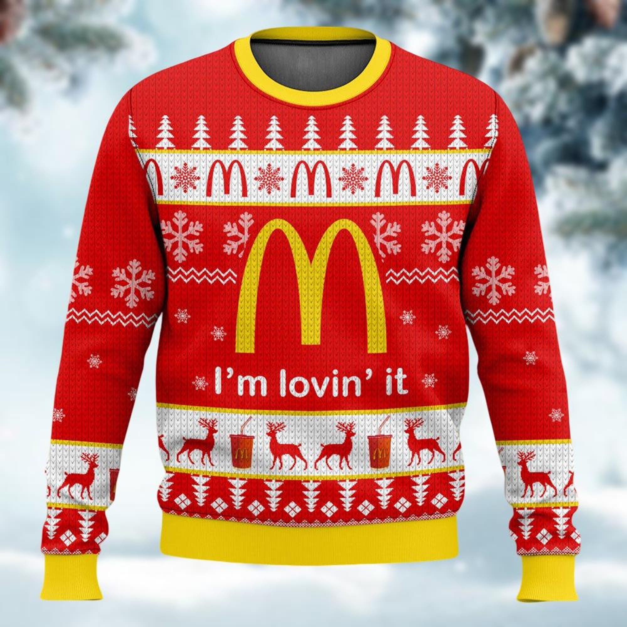 Christmas McDonald’s Ugly Sweater, McDonalds Xmas Sweater, McDonalds Ugly Christmas Sweater, McDonalds Reindeer Sweater