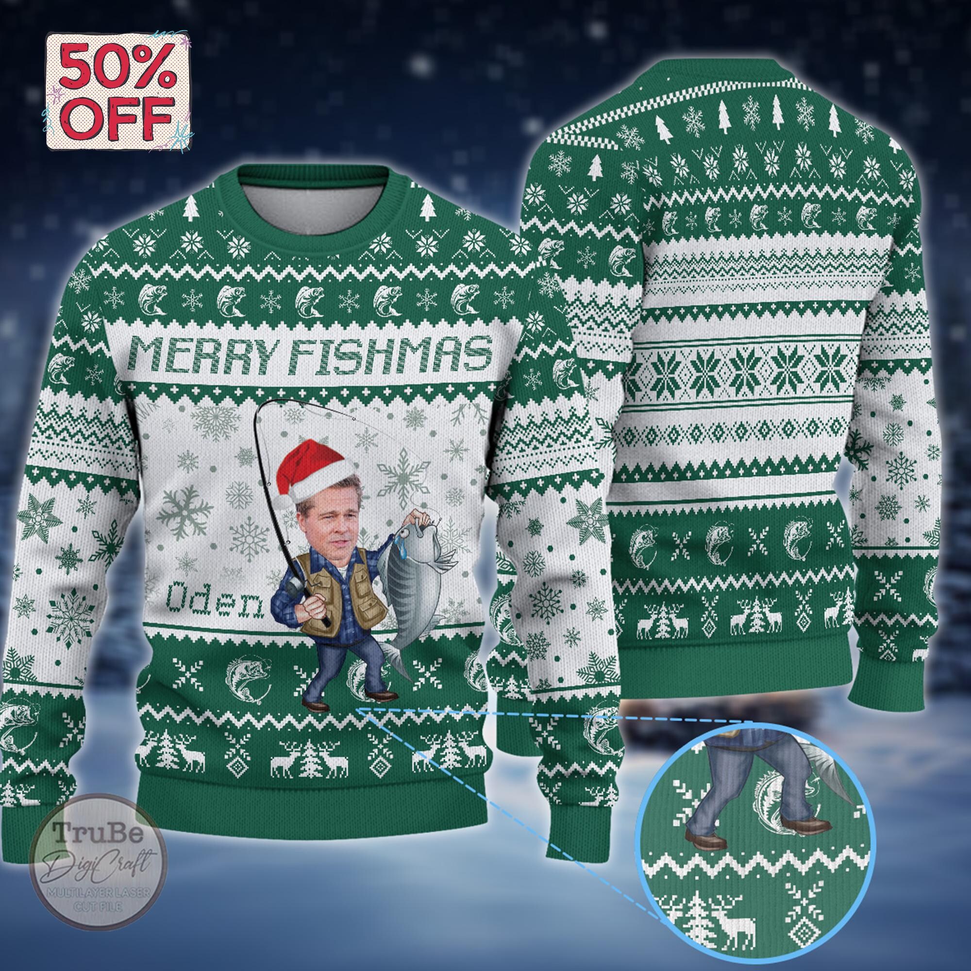 Personalized ‘Merry Fishmas’ Ugly Christmas Sweater: Custom Photo Fishing Gift