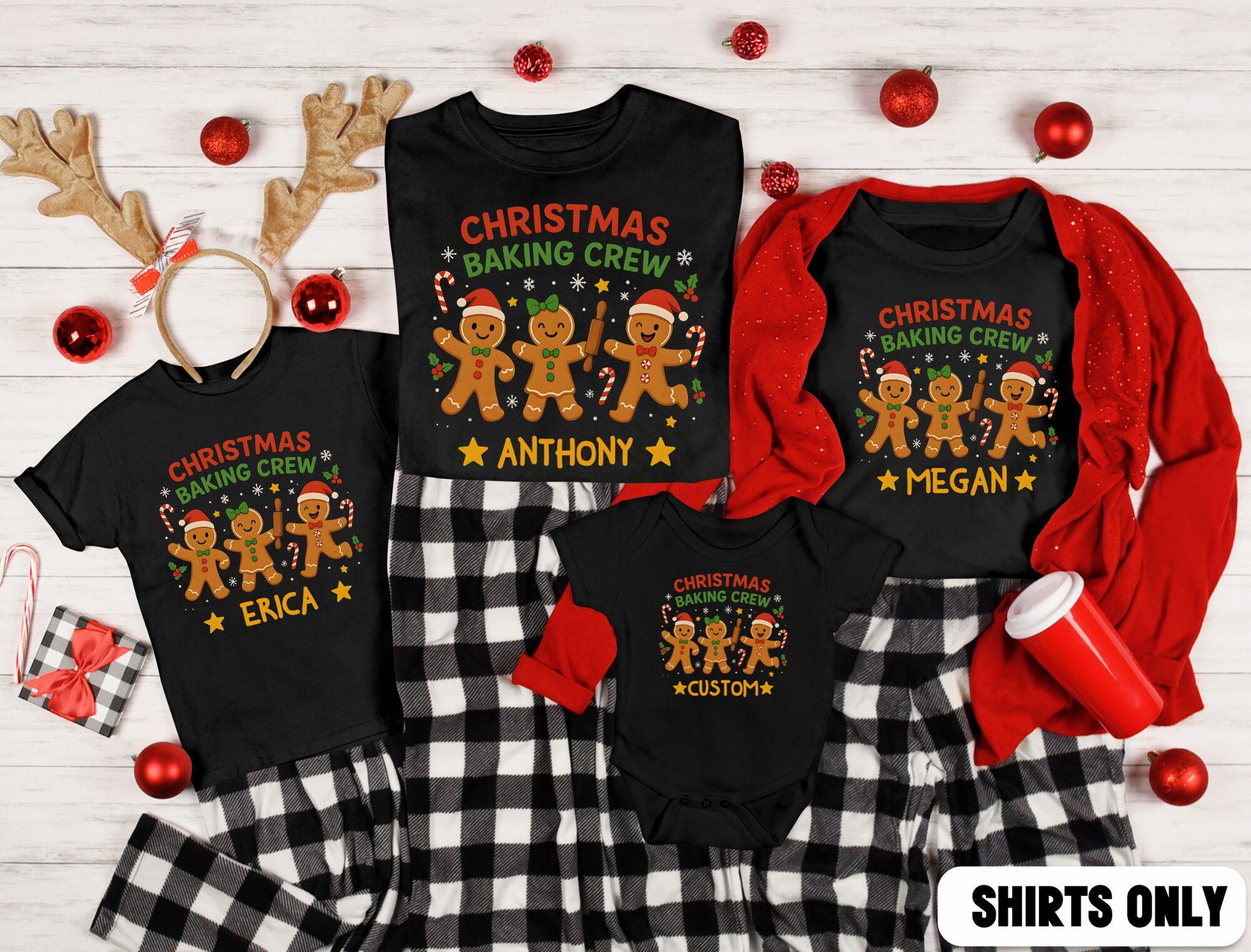 Personalized Gingerbread Christmas Baking Crew Shirt, Christmas Cookie Crew Tshirt, Matching Family Tee, Family Christmas T-shirt, Matching