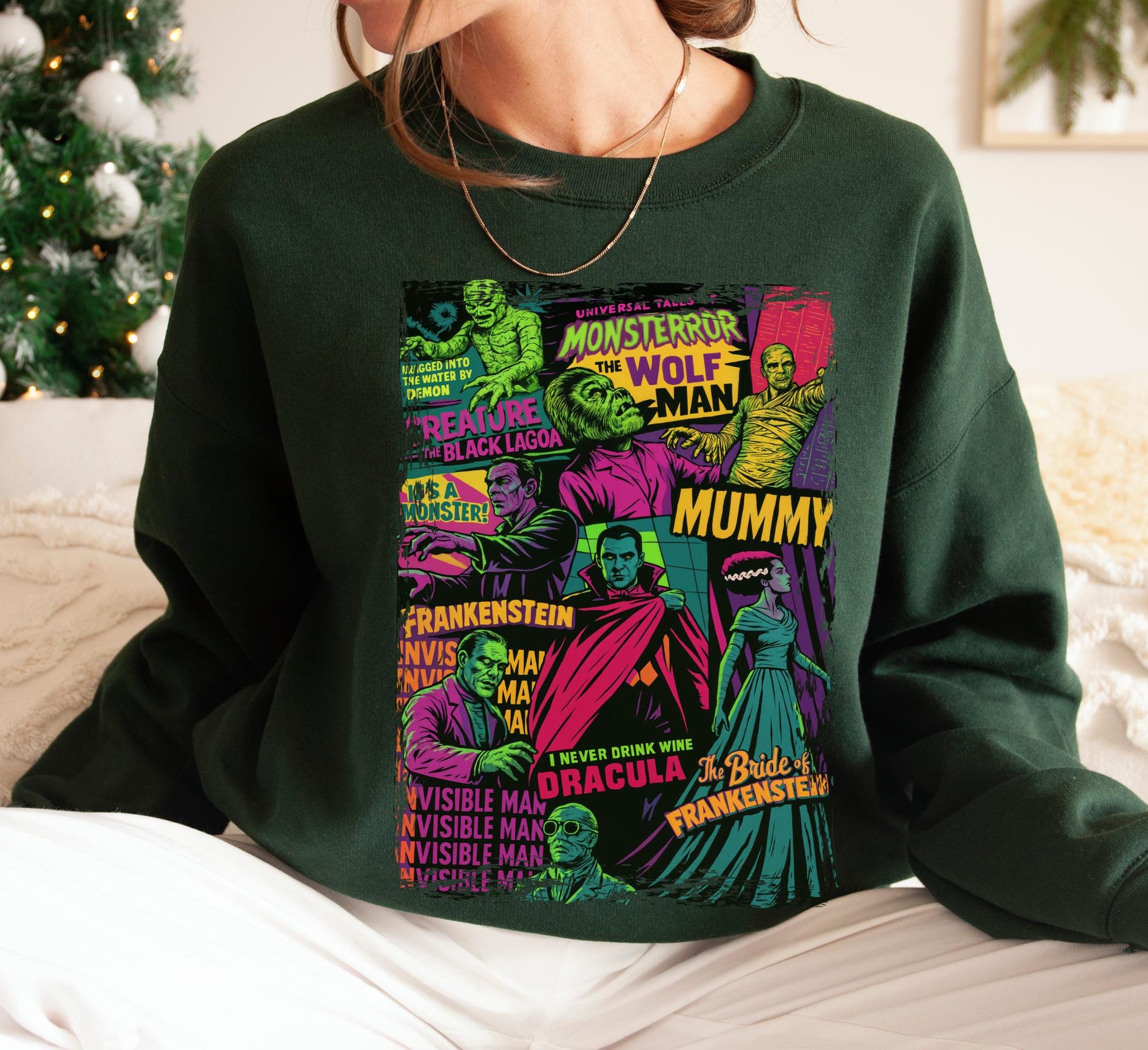 Halloween Monsters Sweatshirt, Retro Horror Movie Graphic 2025 Sweat Halloween Vintage Horror Characters Sweatshirt Spooky 90s Gothic Horror