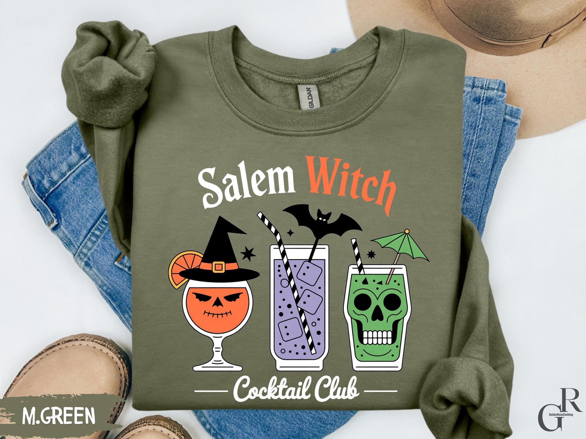 Salem Witch Cocktail Club Sweatshirt, Funny Retro Halloween Witchy Drinks Hoodie