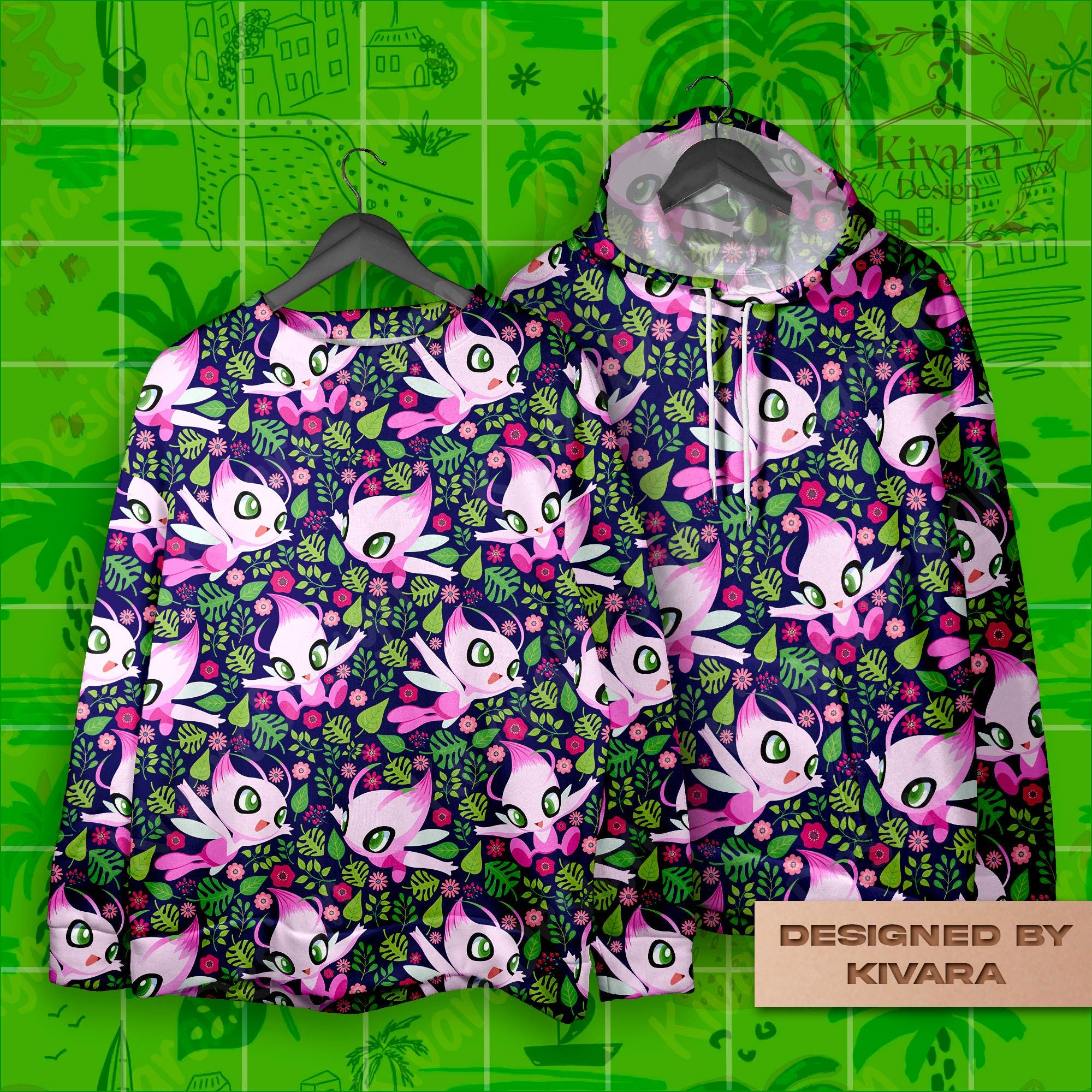 Shiny Celebi Cute Hoodie Sweatshirt Cute Hoodie, Anime Sweatshirt, Video Game Gift