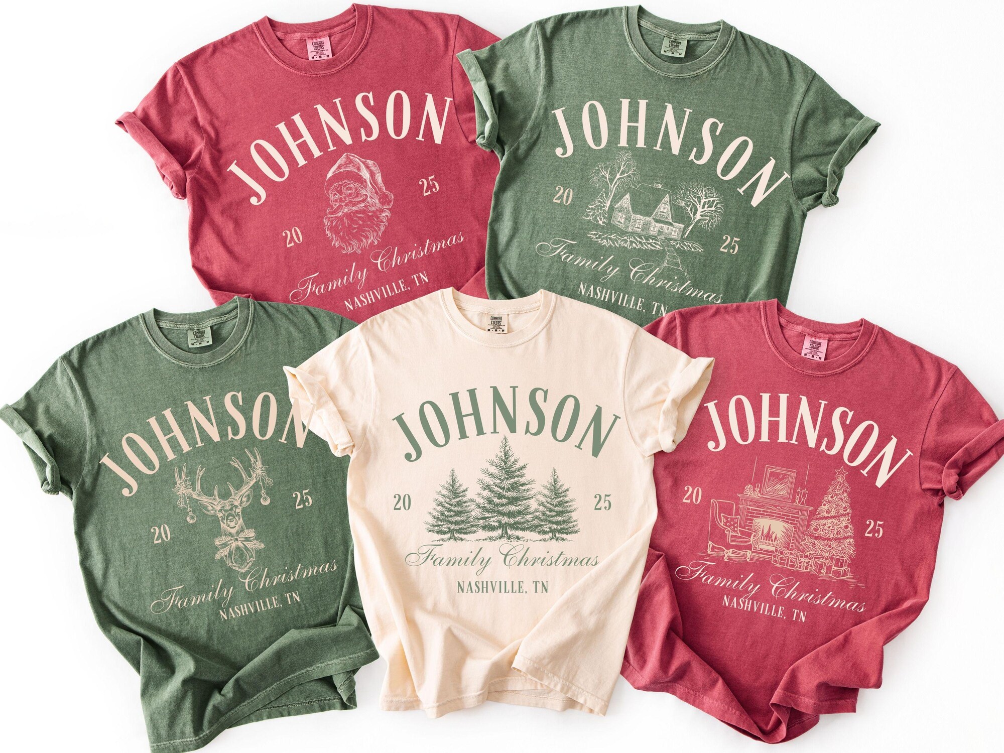Custom Family Christmas Shirt Comfort Colors Matching Family Christmas Tshirt Personalized Name Christmas Shirt Vintage Santa Varsity Shirt