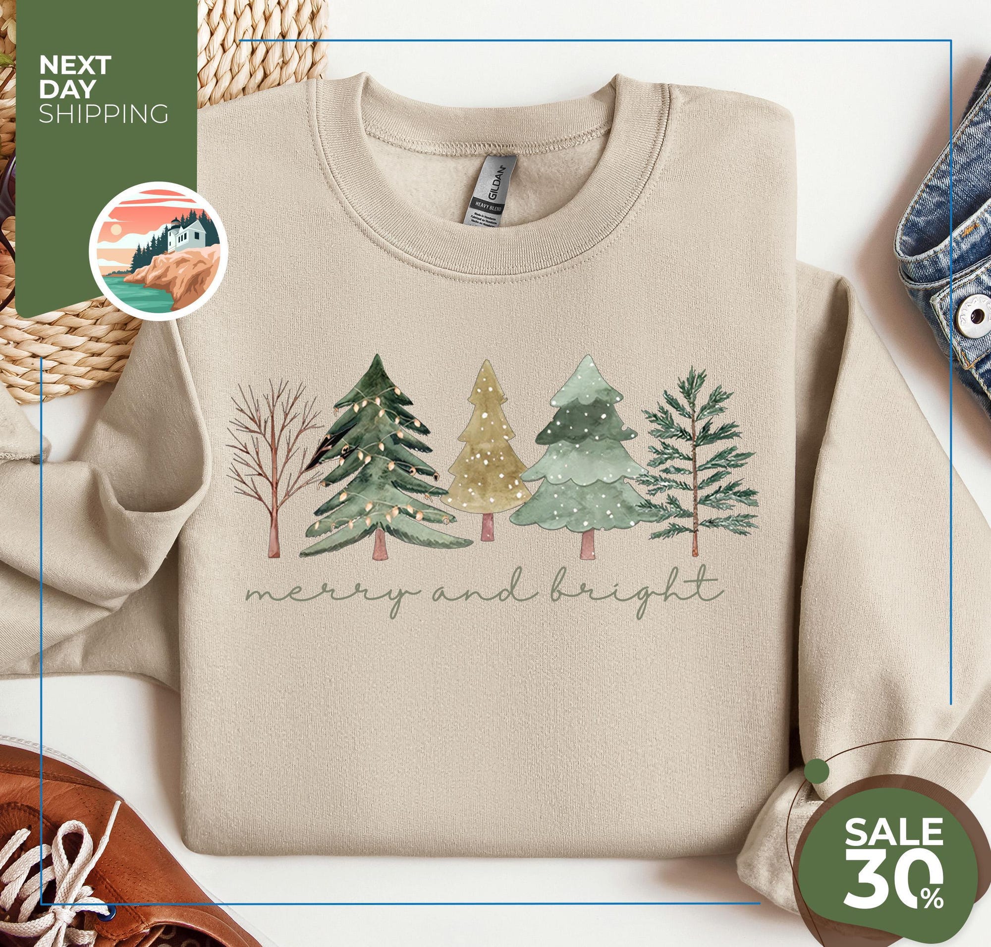 Merry and Bright Trees | Women’s Christmas Shirt | Womans Holiday Shirt | Christmas Gift | Chic Winter Shirt | Cute Holiday Tee