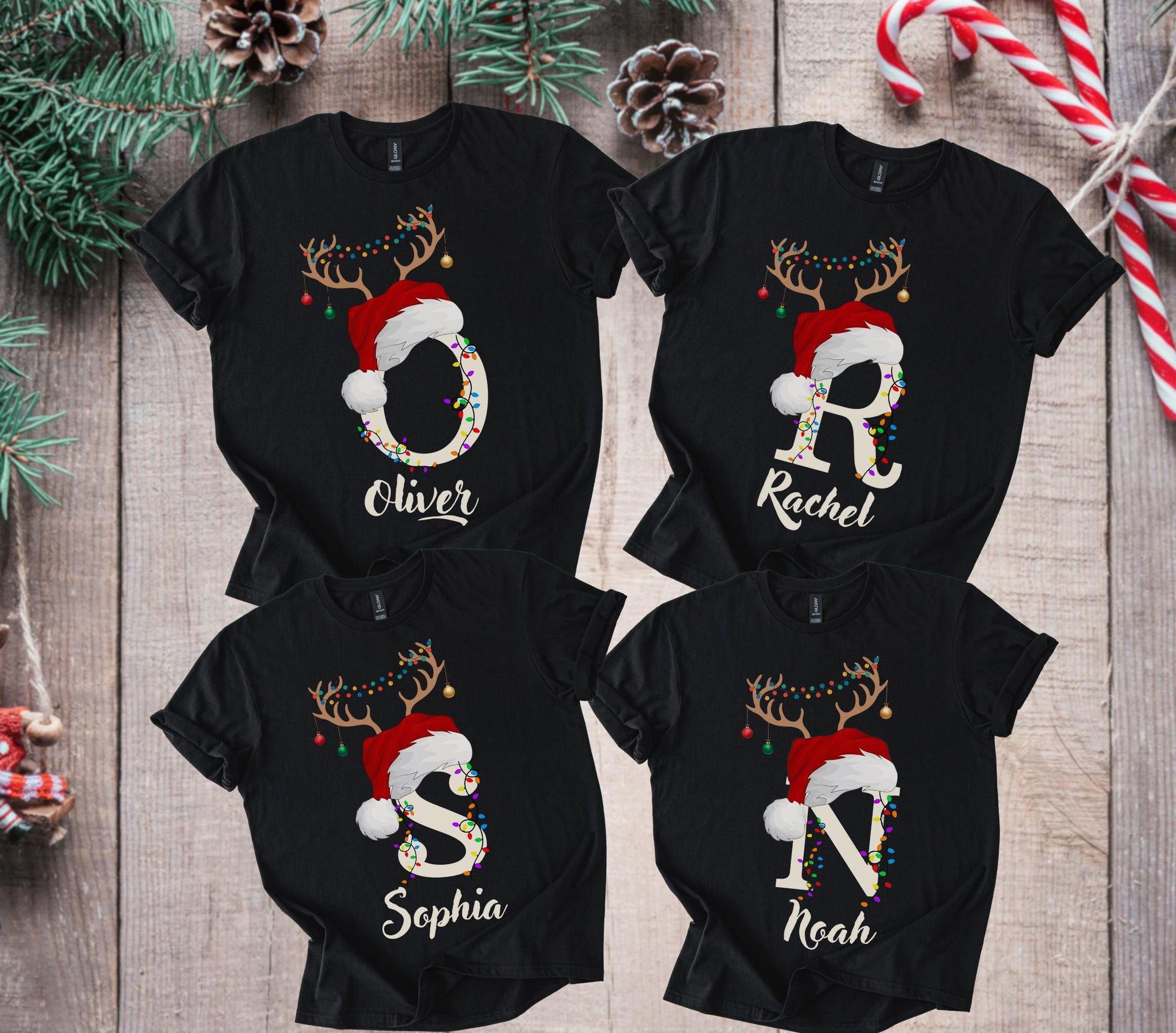 Personalized Family Christmas T-Shirts: Santa Hat Matching Name Tees, Custom Christmas-Squad Shirts, Christmas Crew