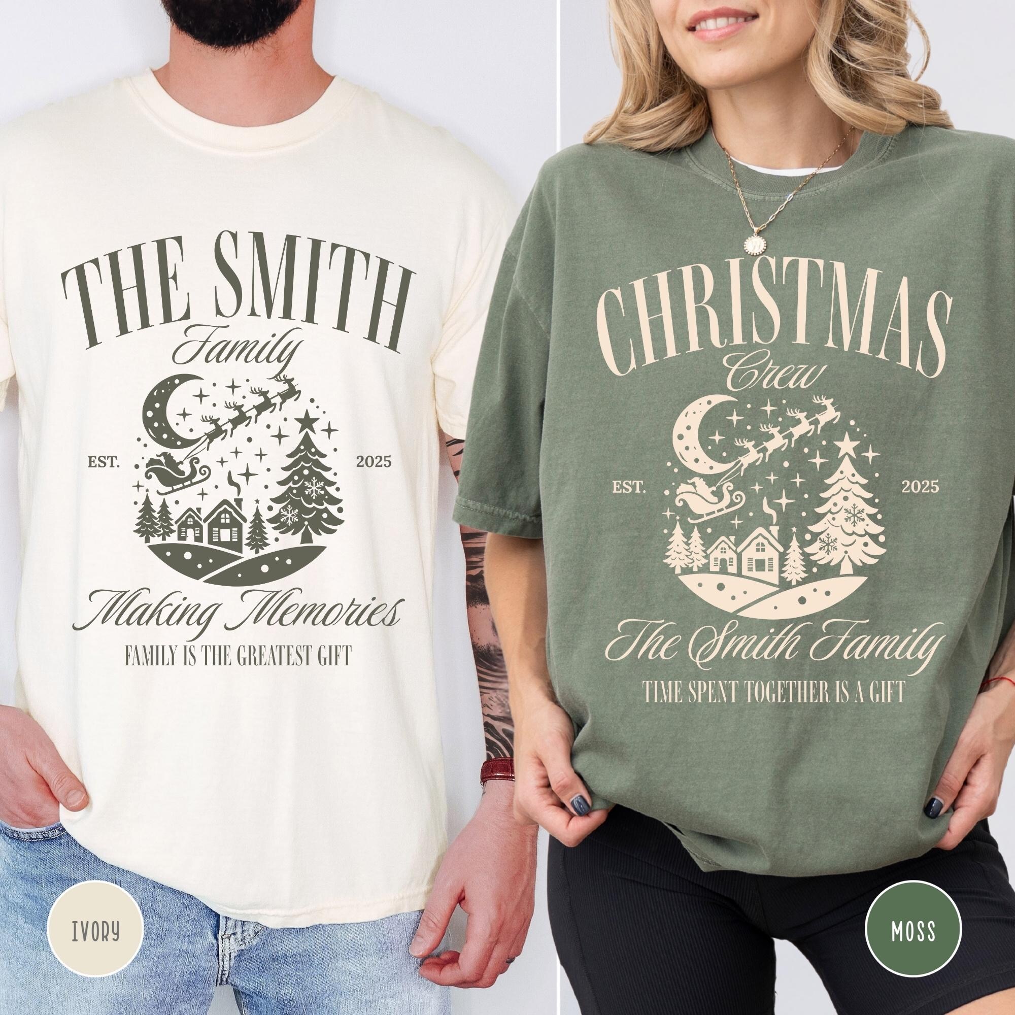 Personalized Christmas Family Shirts, Comfort Colors® Matching Family T-Shirts, Custom Name Christmas Shirt, Xmas Family Reunion T-Shirts