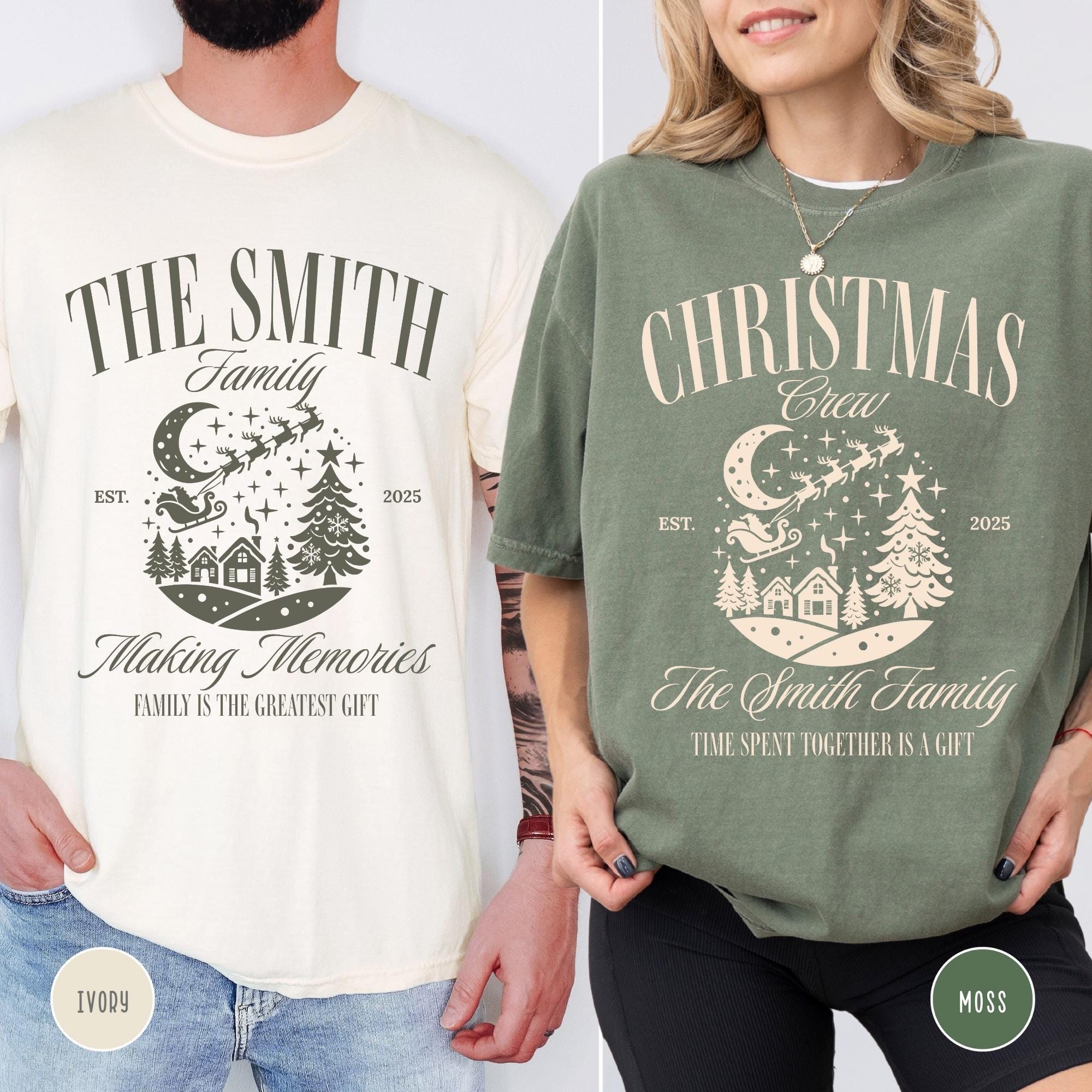 Personalized Christmas Family Shirts, Comfort Colors® Matching Family T-Shirts, Custom Name Christmas Shirt, Xmas Family Reunion T-Shirts