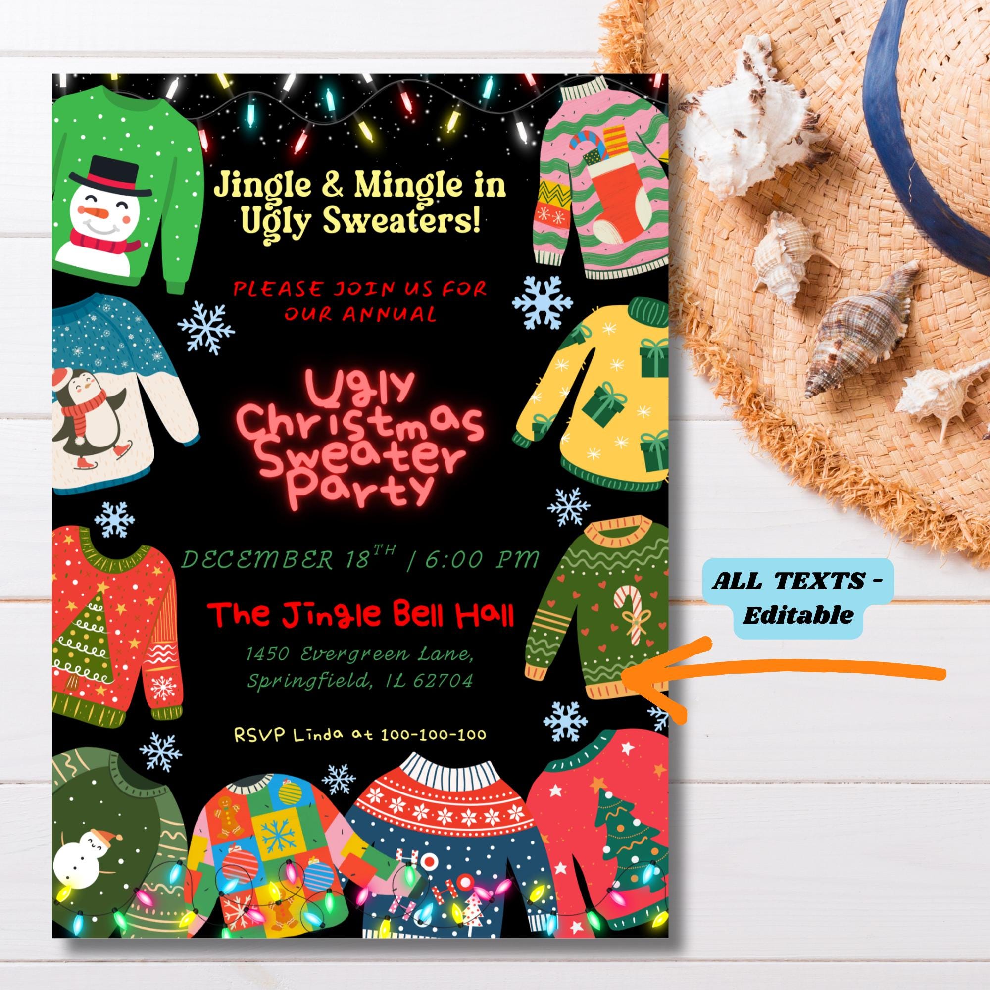il_2000xN.7175166867_9c4c.jpg Editable Black Ugly Sweater Christmas Party Invitation Template, Printable Ugly Sweater Party Invite, Christmas Ugly Sweater Evite