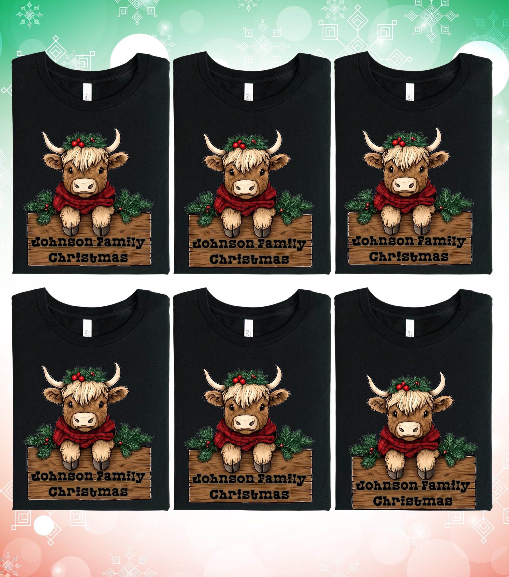 il_2000xN.7176960580_ce4s.jpg Custom Western Family Christmas Tees, Unisex Jersey Short Sleeve Tee, Personalized Christmas Cow Shirts for Group, Festive Matching Cow Top