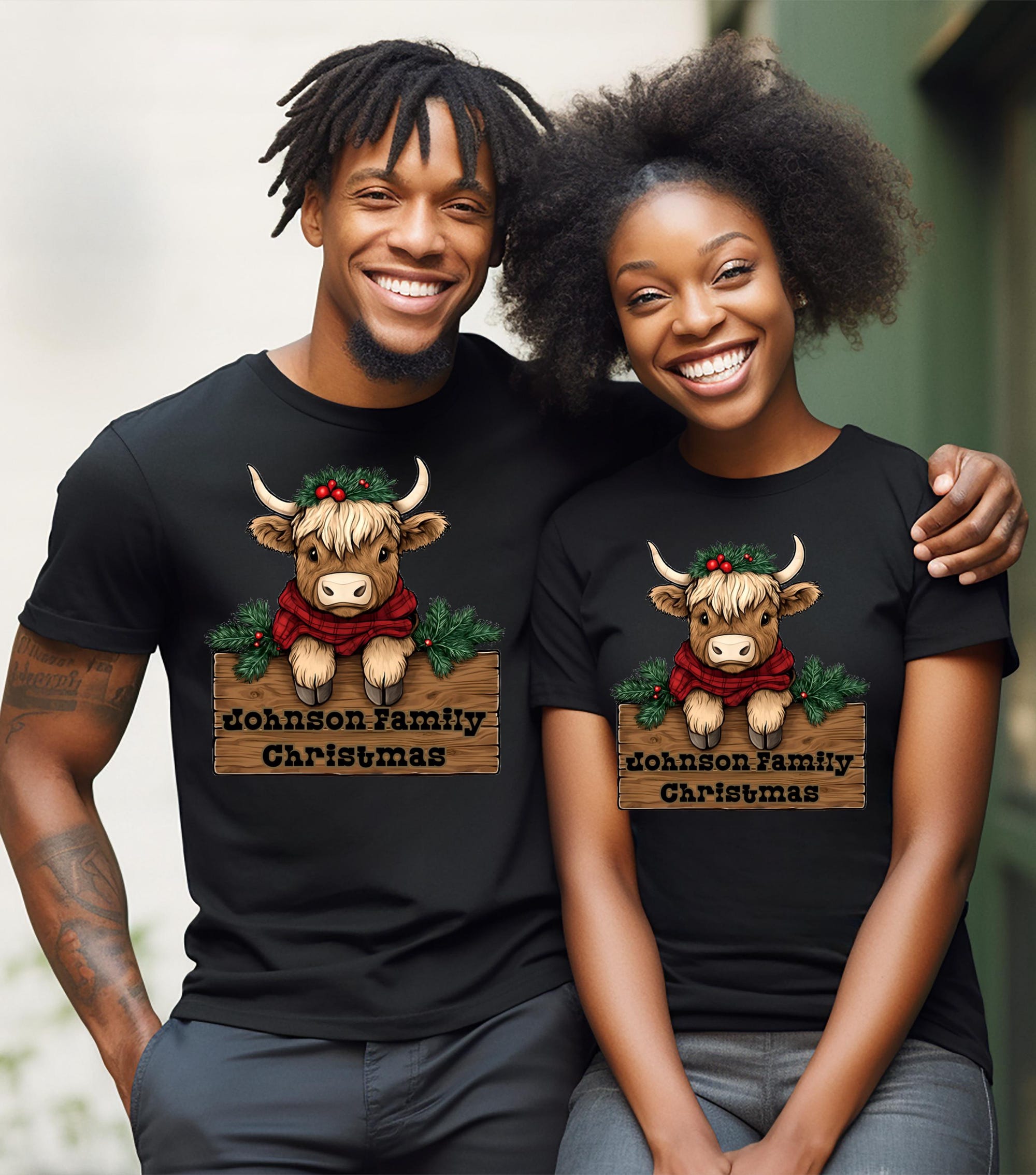 il_2000xN.7176960942_6cb0.jpg Custom Western Family Christmas Tees, Unisex Jersey Short Sleeve Tee, Personalized Christmas Cow Shirts for Group, Festive Matching Cow Top