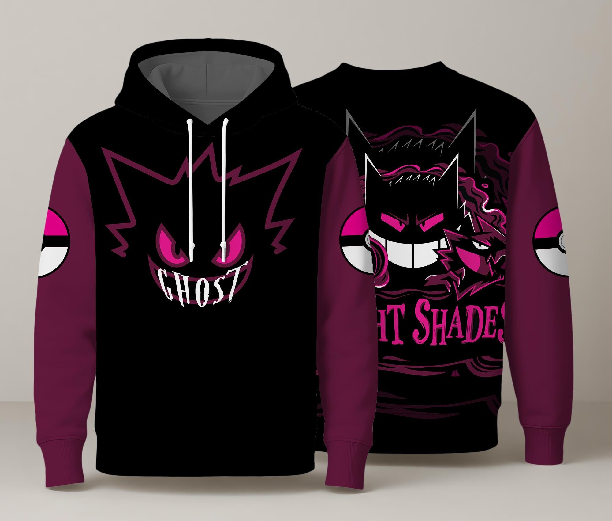 Gengar Hoodie, Night Shades Ghost Hoodie, Anime Graphic Sweatshirt, Cute Gengar Pullover, Funny Kawaii Hoodie, Gift for Anime Fans