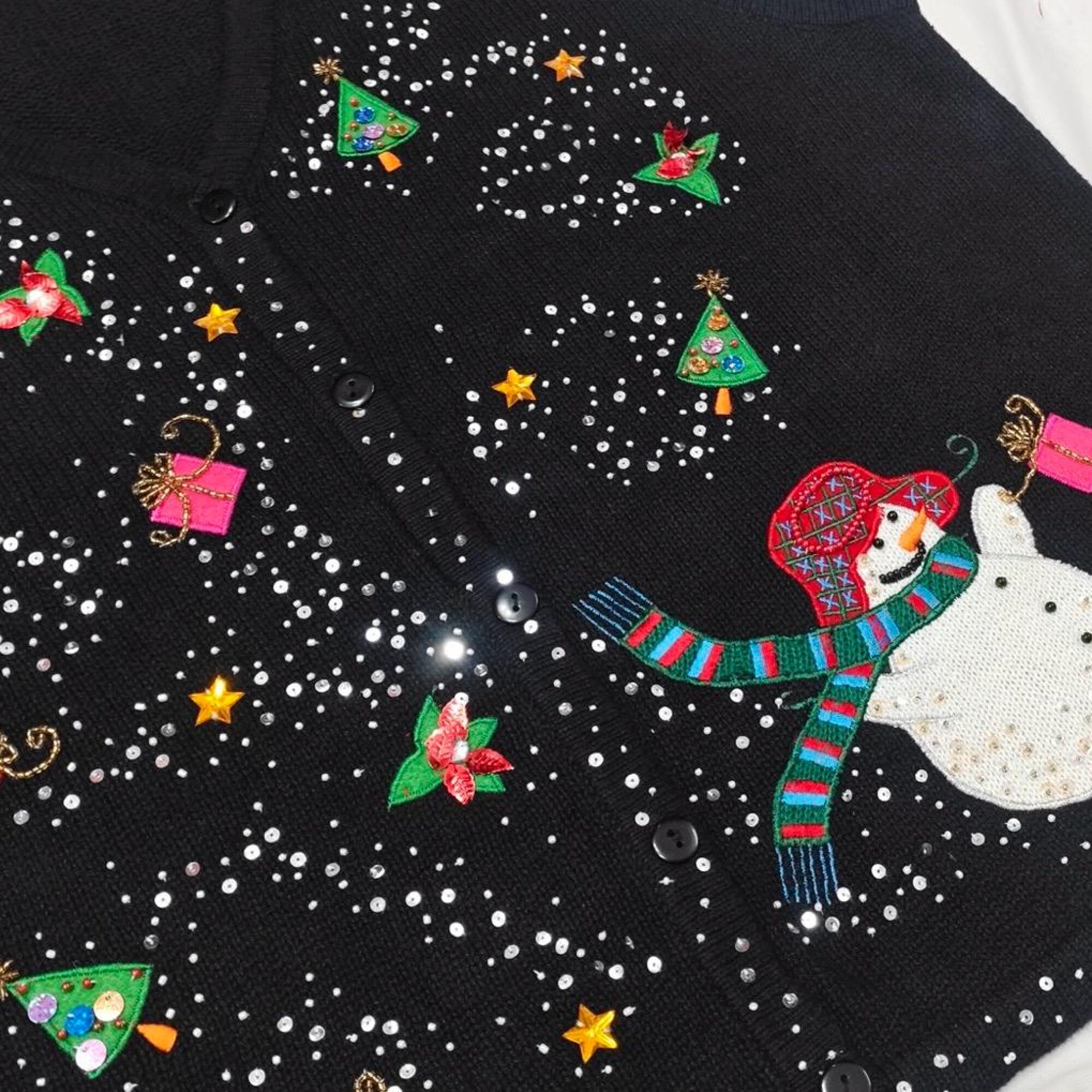 il_2000xN.7185244230_7me0.jpg XL-2X - vintage Christmas themed cardigans | retro 80-90's ramiecotton handmade embroidered knit | festive holiday sweater | womens