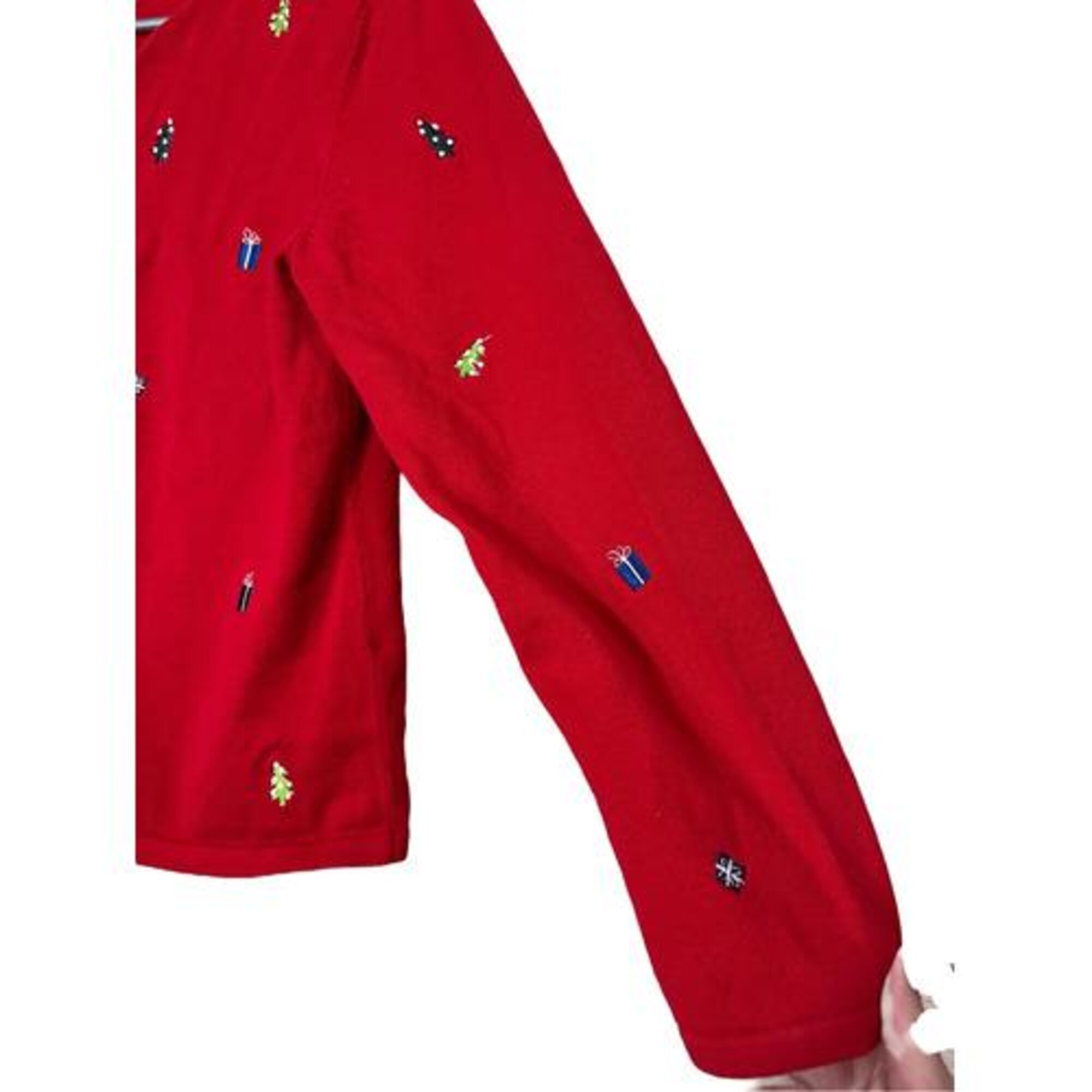 il_2000xN.7185436188_4ig9.jpg Christopher & Banks Ugly Christmas Sweater thin knit cardigan Embroidered Size M