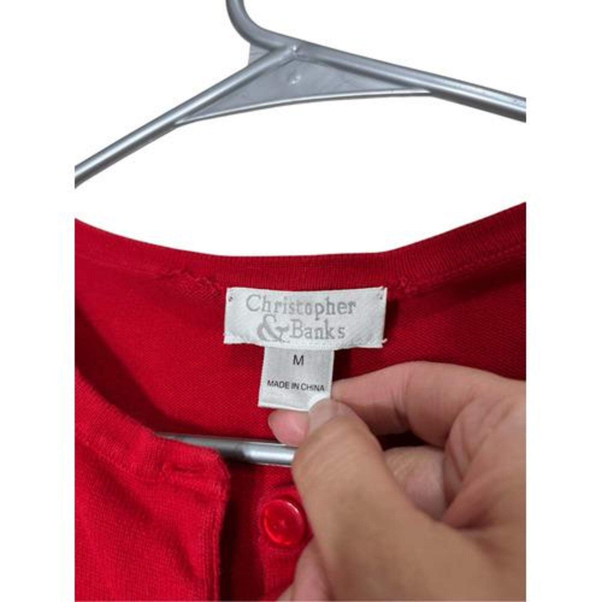 il_2000xN.7185436218_jswj.jpg Christopher & Banks Ugly Christmas Sweater thin knit cardigan Embroidered Size M