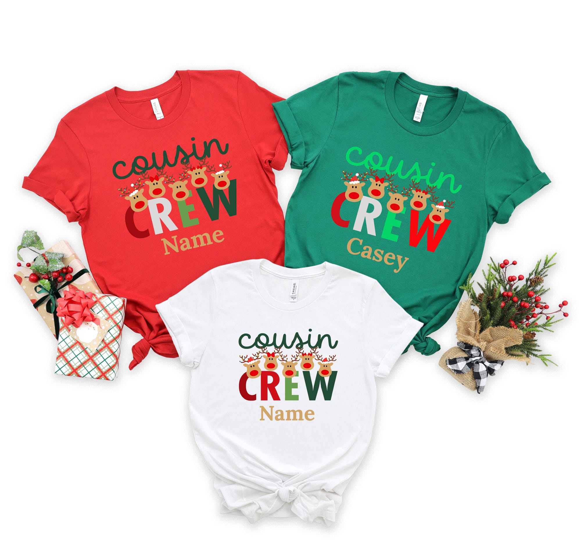 Personalized Christmas Cousin Crew T-Shirt: Funny Reindeer Family Matching Shirts