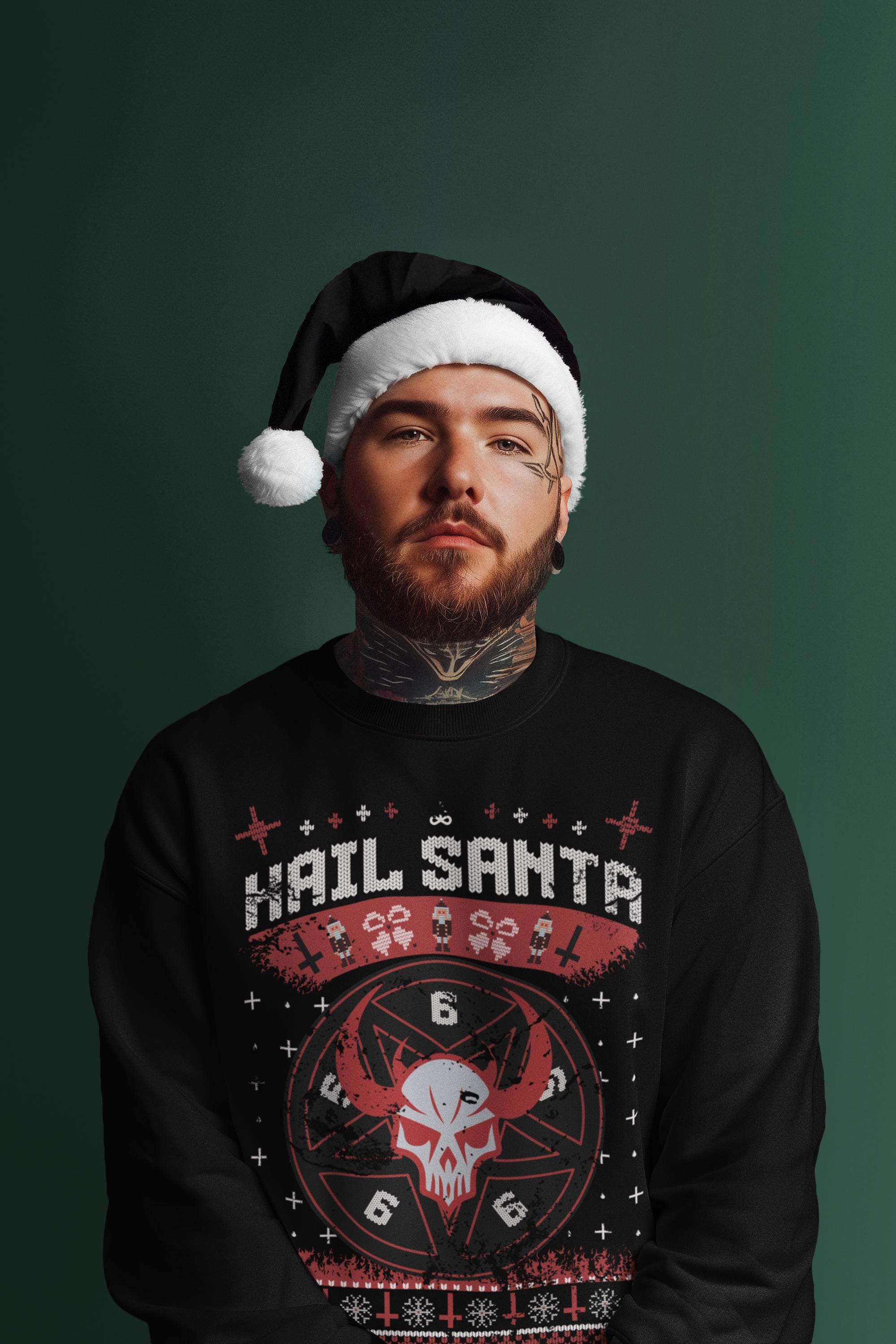 Hail Santa Ugly Christmas Sweater – Creepy Holiday Wear – Merry Spookmas Jumper