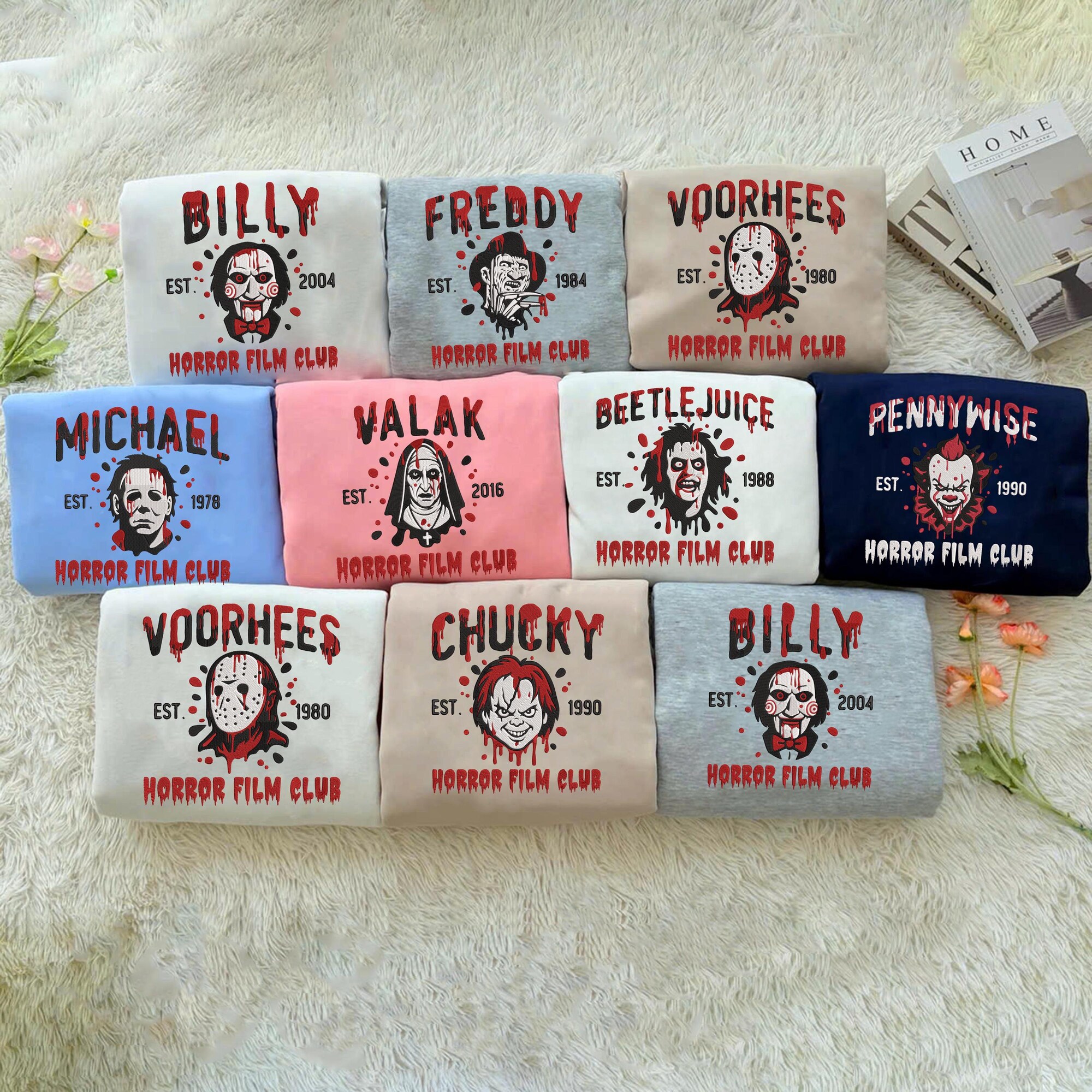 EMBROIDERED Halloween Movie Sweatshirt, Serial Killers Embroidered Crewneck, Horror Movie Characters Embroidered Shirt, ESL146-154