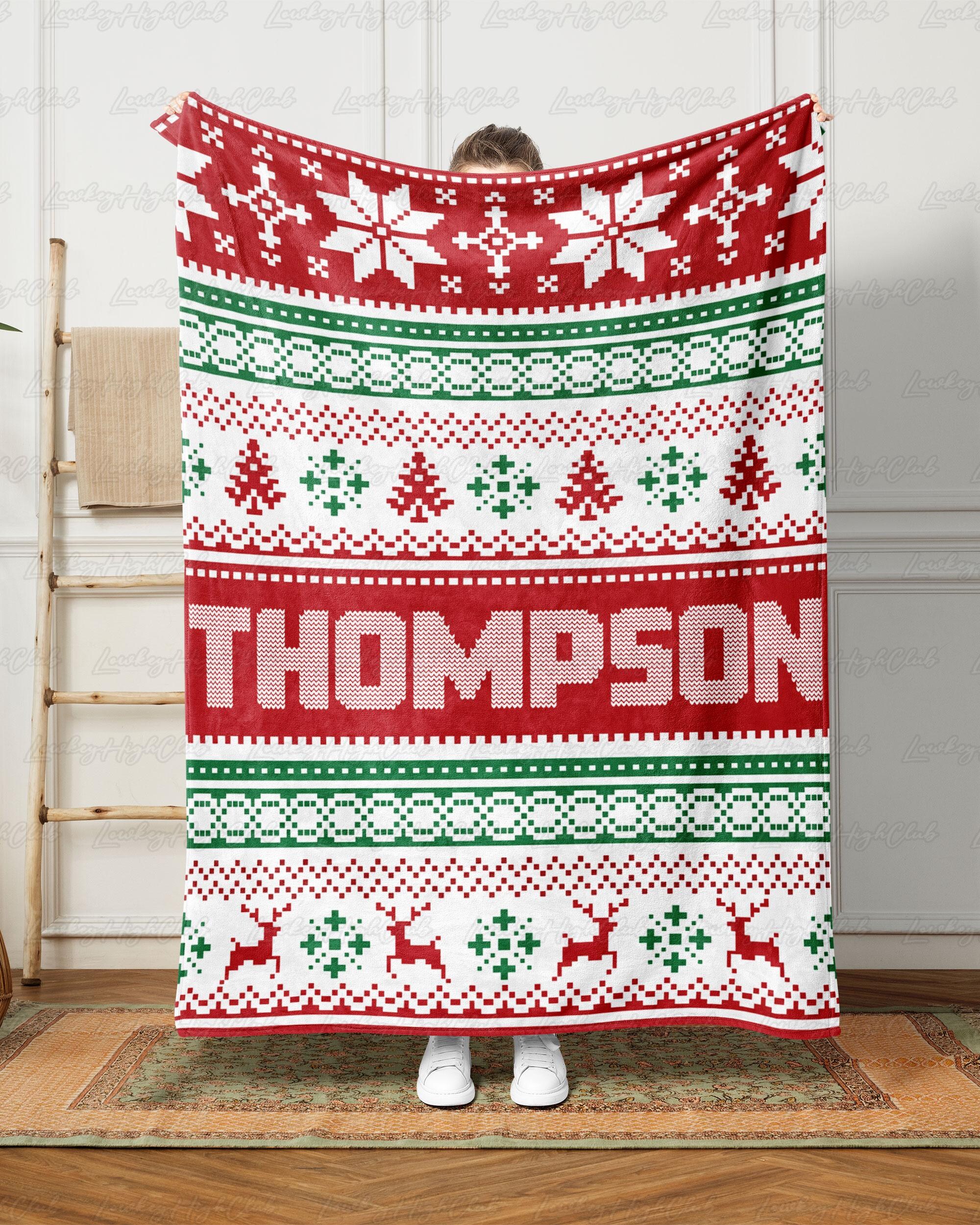 il_2000xN.7192197778_cq6f.jpg Custom Christmas Blanket With Name, Ugly Sweater Christmas Tree Reindeer Throw, Winter Snowflakes Cozy Blanket, Xmas Gift For Her Him,VTB303