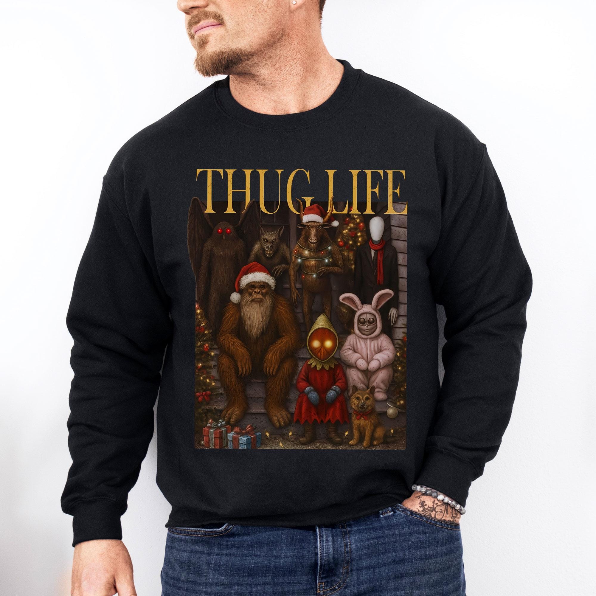 il_2000xN.7193818098_ehfl-1.jpg Funny Cryptid Monsters Halloween Christmas Sweatshirt Unisex Plus Size 3XL-5XL Black