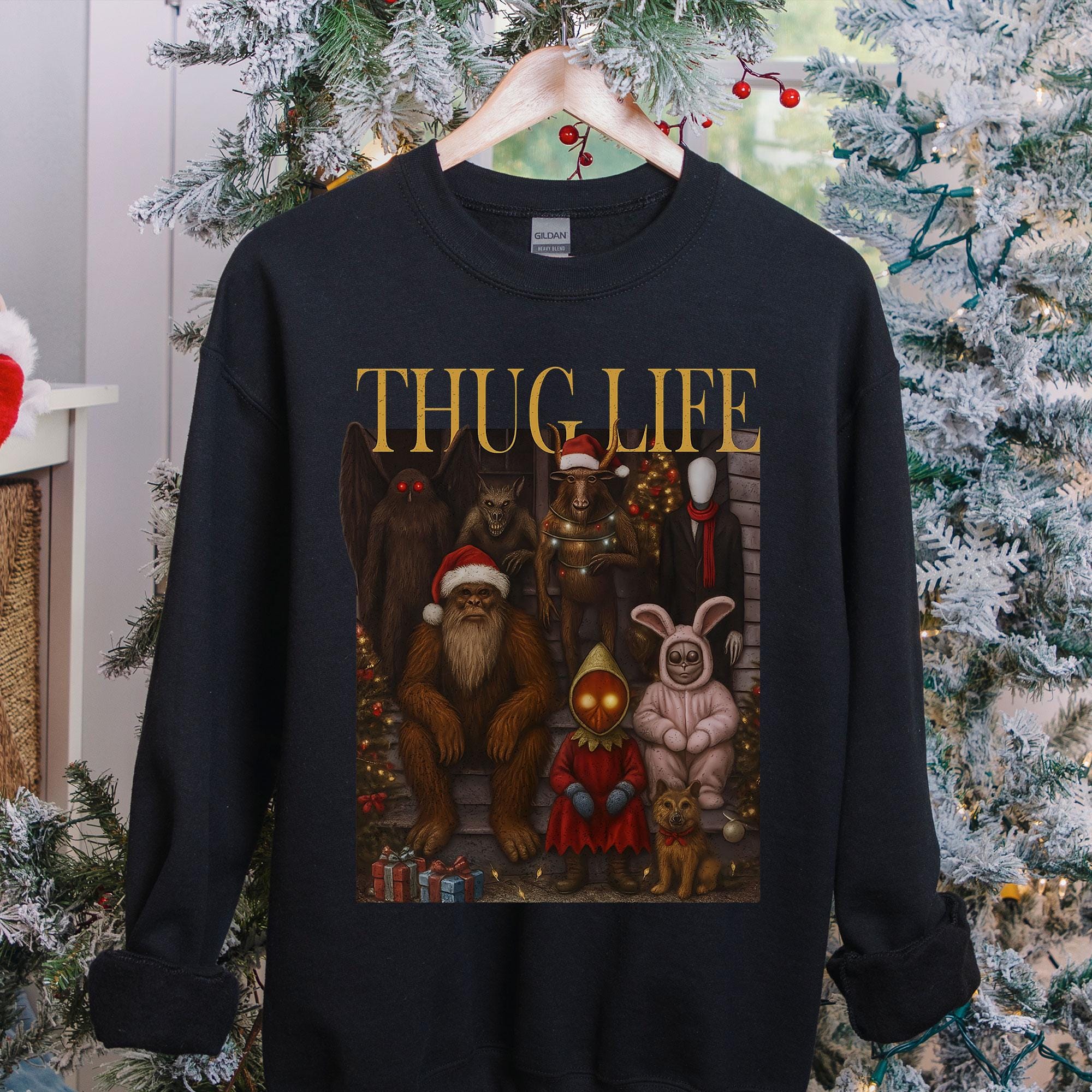 il_2000xN.7193818100_bgyv-1.jpg Funny Cryptid Monsters Halloween Christmas Sweatshirt Unisex Plus Size 3XL-5XL Black