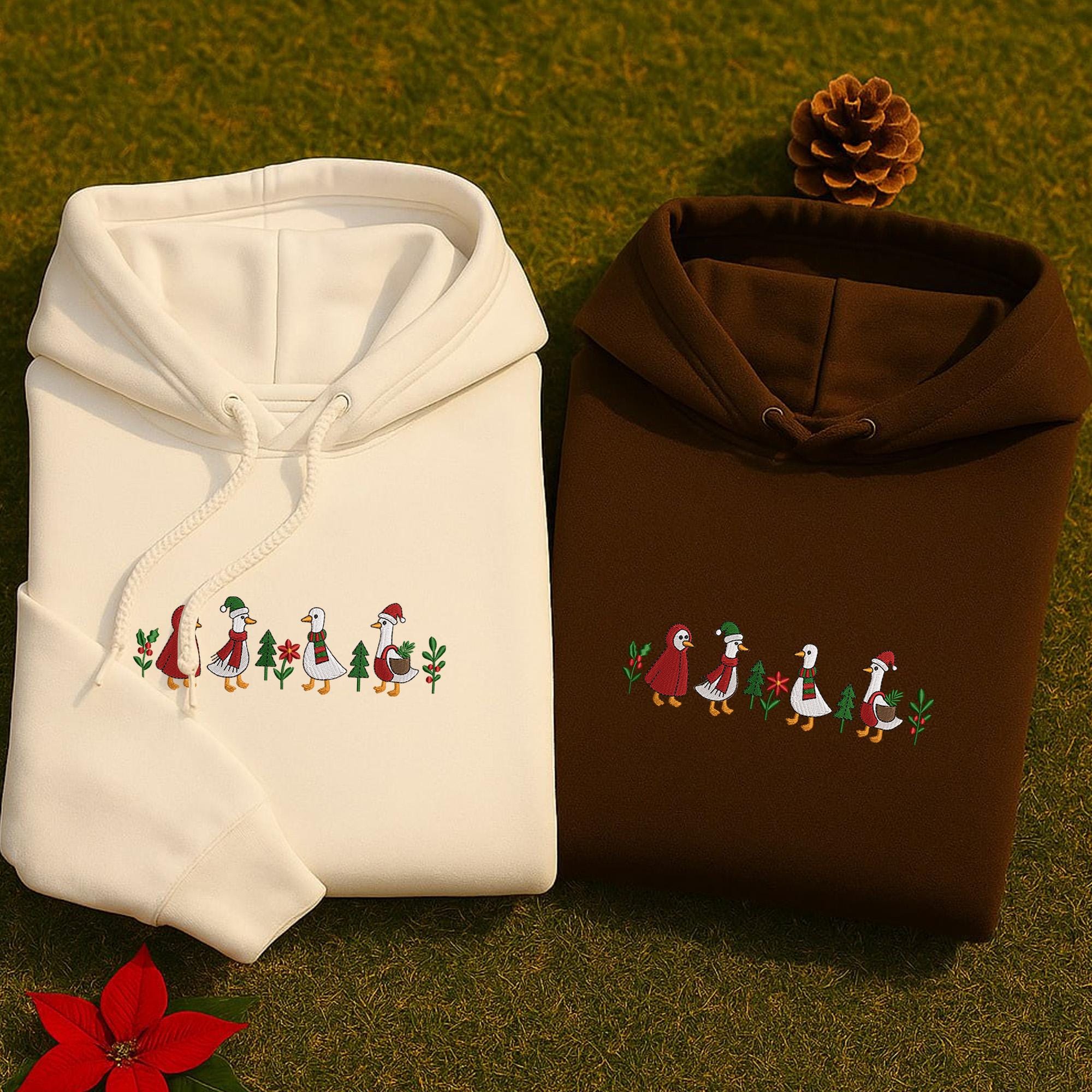 il_2000xN.7194682890_d43n-1.jpg Funny Goose Embroidered Christmas Sweatshirt, Cute Holiday Duck Crewneck, Cozy Winter Embroidery Gift, MADE IN USA