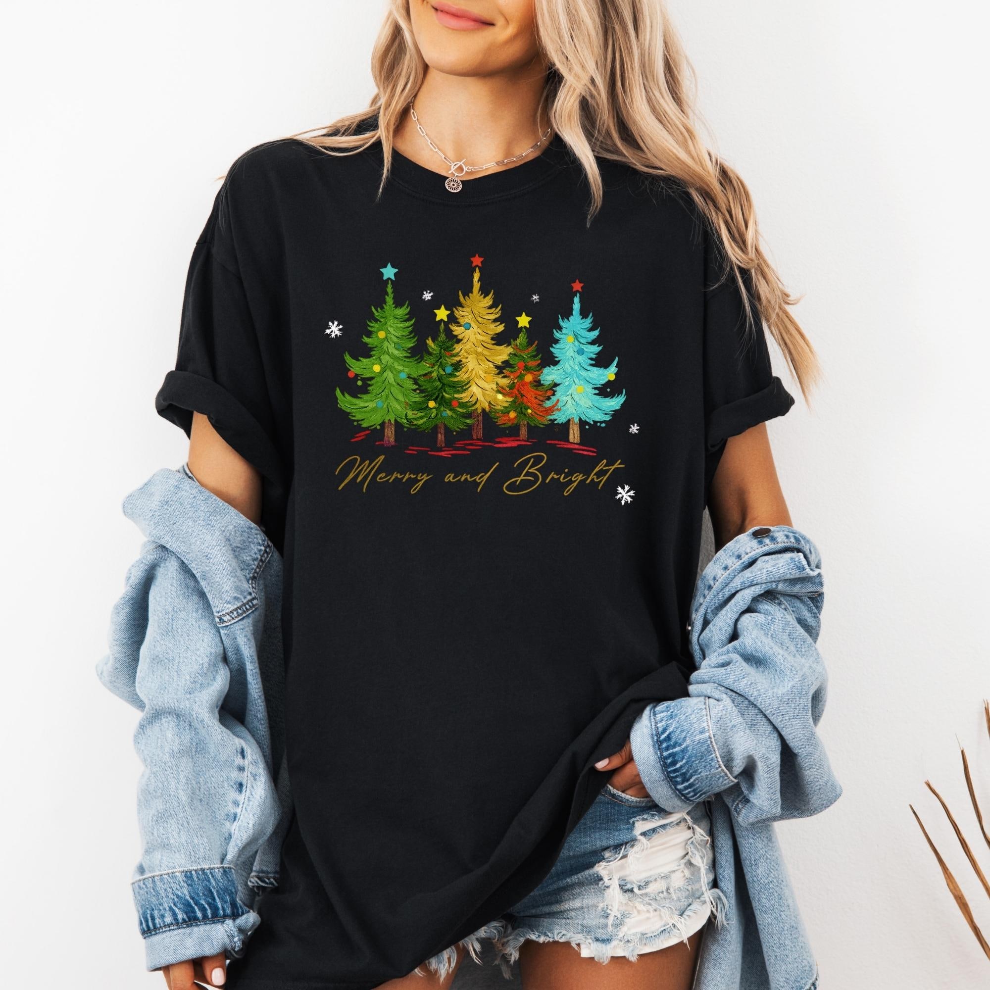 Comfort Colors® Merry and Bright Trees, Women’s Christmas Shirt, Womans Holiday Shirt,Christmas Gift,Cute Holiday Tee,Christmas Tree Shirt