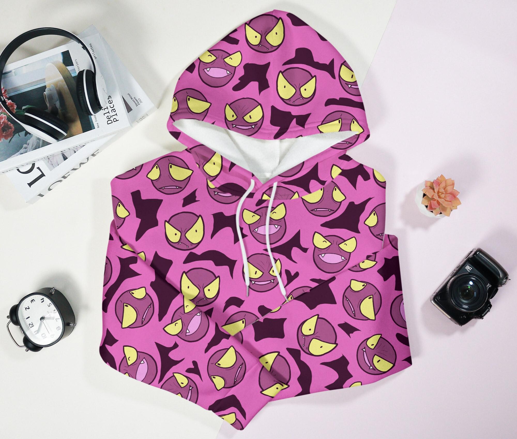 Gastly Hoodie, Cute Gengar Graphic Hoodie, Funny Spooky Hoodie, Unisex Halloween Hoodie, Cozy Streetwear Sweatshirt, Trendy Vintage Hoodie