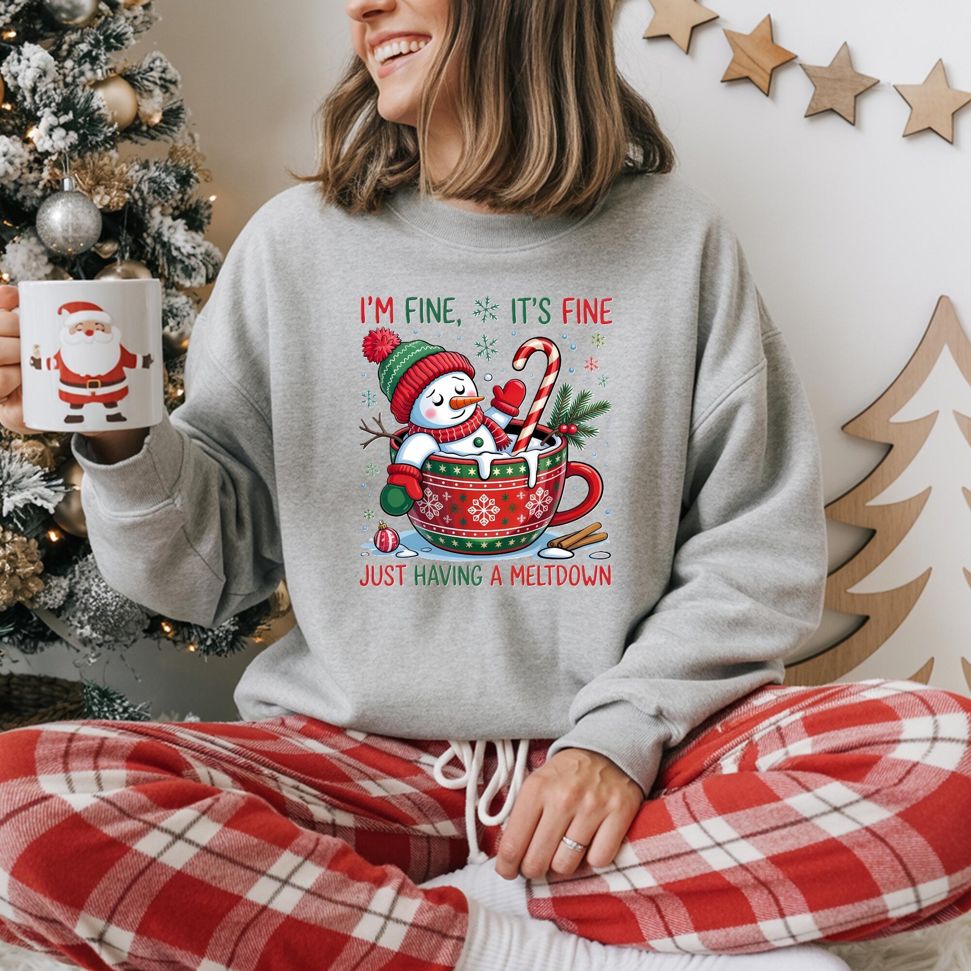 il_2000xN.7201608952_28zq-1.jpg Funny Christmas Snowman Sweatshirt I’m Fine It’s Fine Just Having A Meltdown Holiday Humor Winter Hot Cocoa Ugly Xmas Graphic Pullover