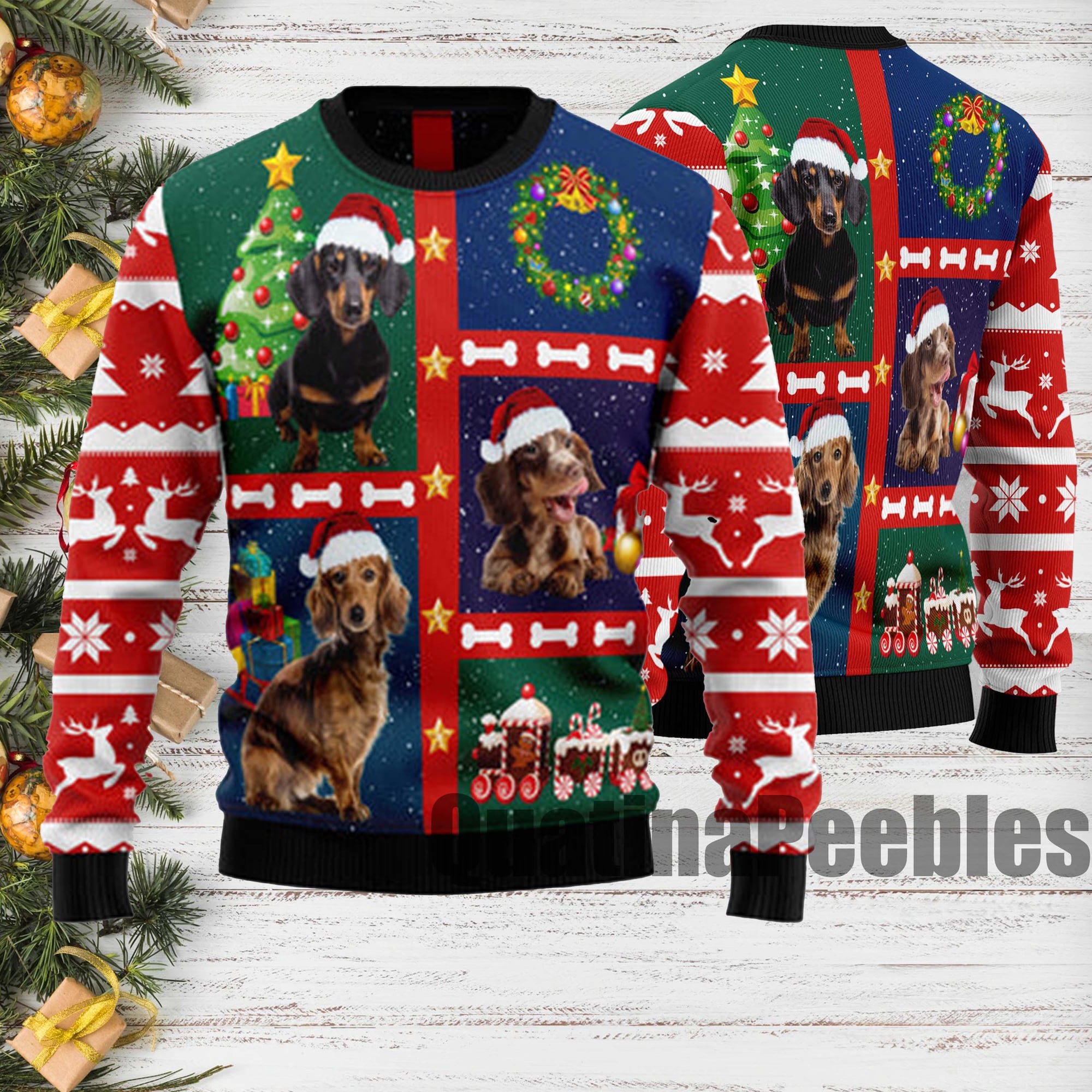 Cute Dachshund Ugly Christmas Sweater, Funny Holiday Sweater With Dachshund, Ugly Christmas Sweater, Xmas Sweater, Gift For Men Women