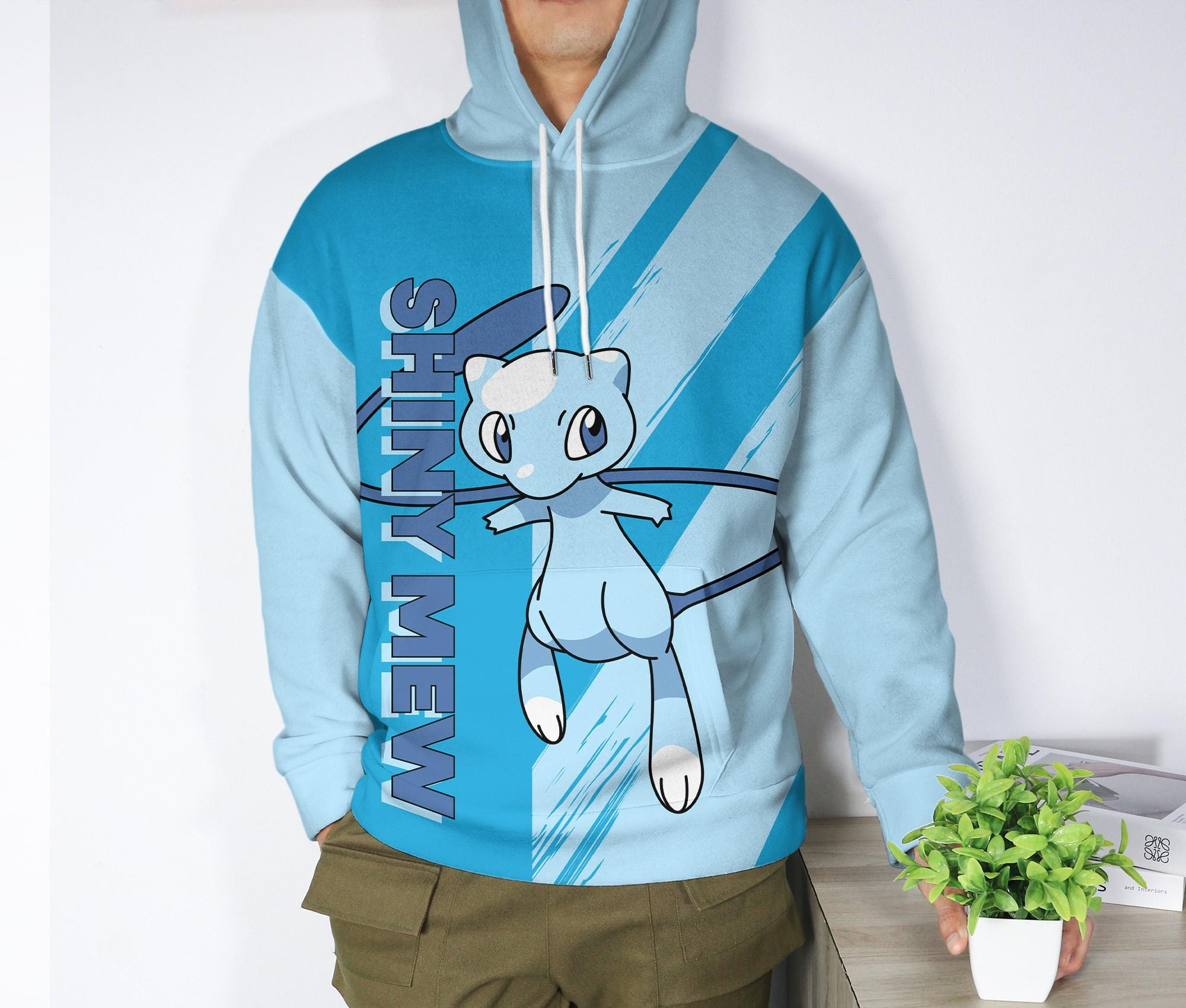 il_2000xN.7202955024_4s7u-2.jpg Shiny Mew Hoodie, Blue Graphic Hoodie, Kawaii Unisex Sweatshirt, Cute Crewneck Pullover, Funny Cozy Hoodie, Mew Shirt Gifts