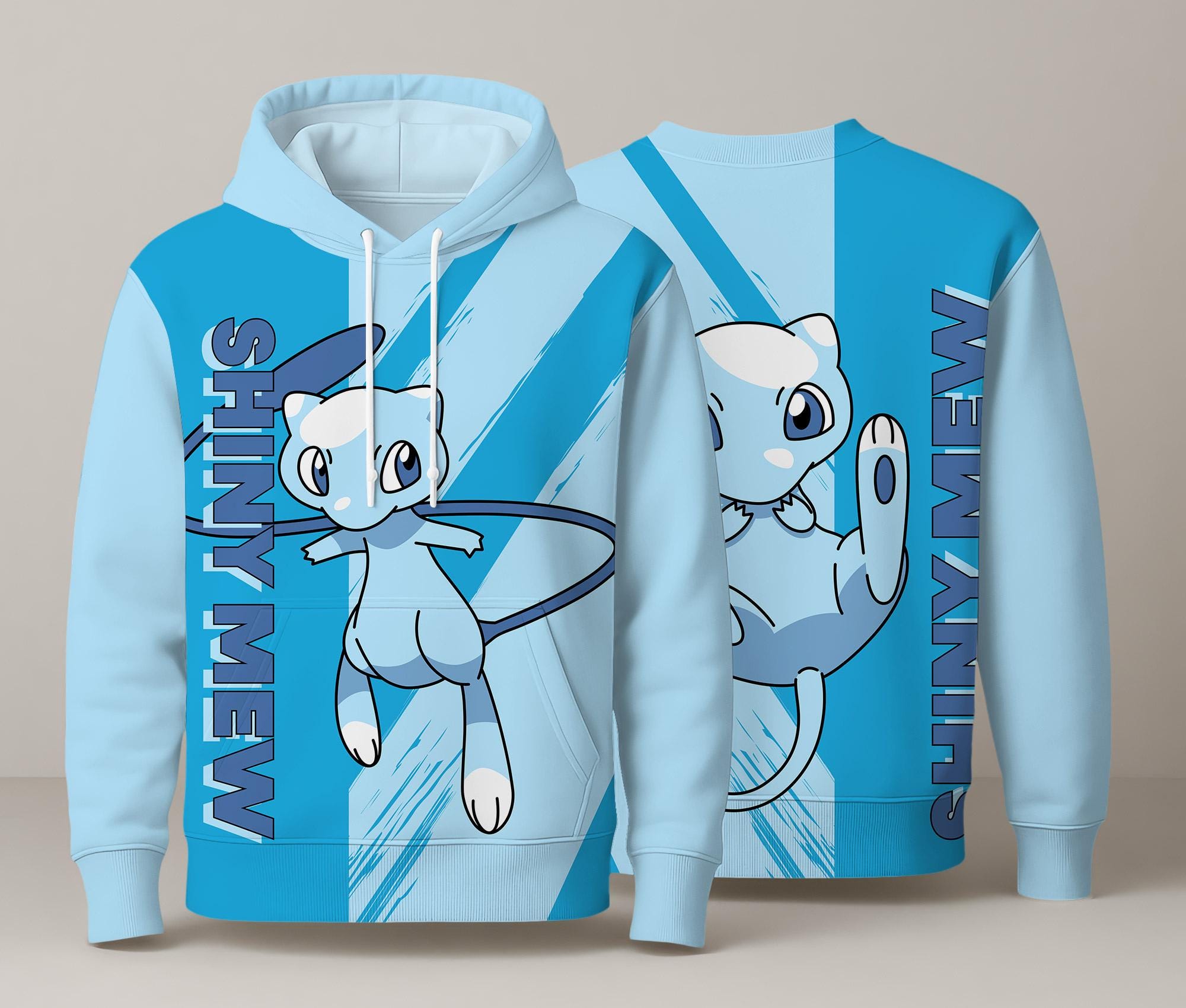 Shiny Mew Hoodie, Blue Graphic Hoodie, Kawaii Unisex Sweatshirt, Cute Crewneck Pullover, Funny Cozy Hoodie, Mew Shirt Gifts