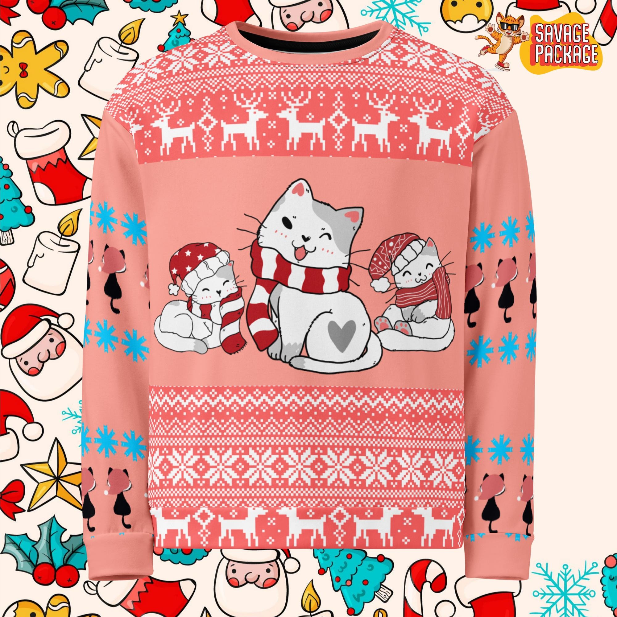 Quirky Cat Christmas Sweater | Ugly Sweater Party Outfit | Funny Holiday Pullover