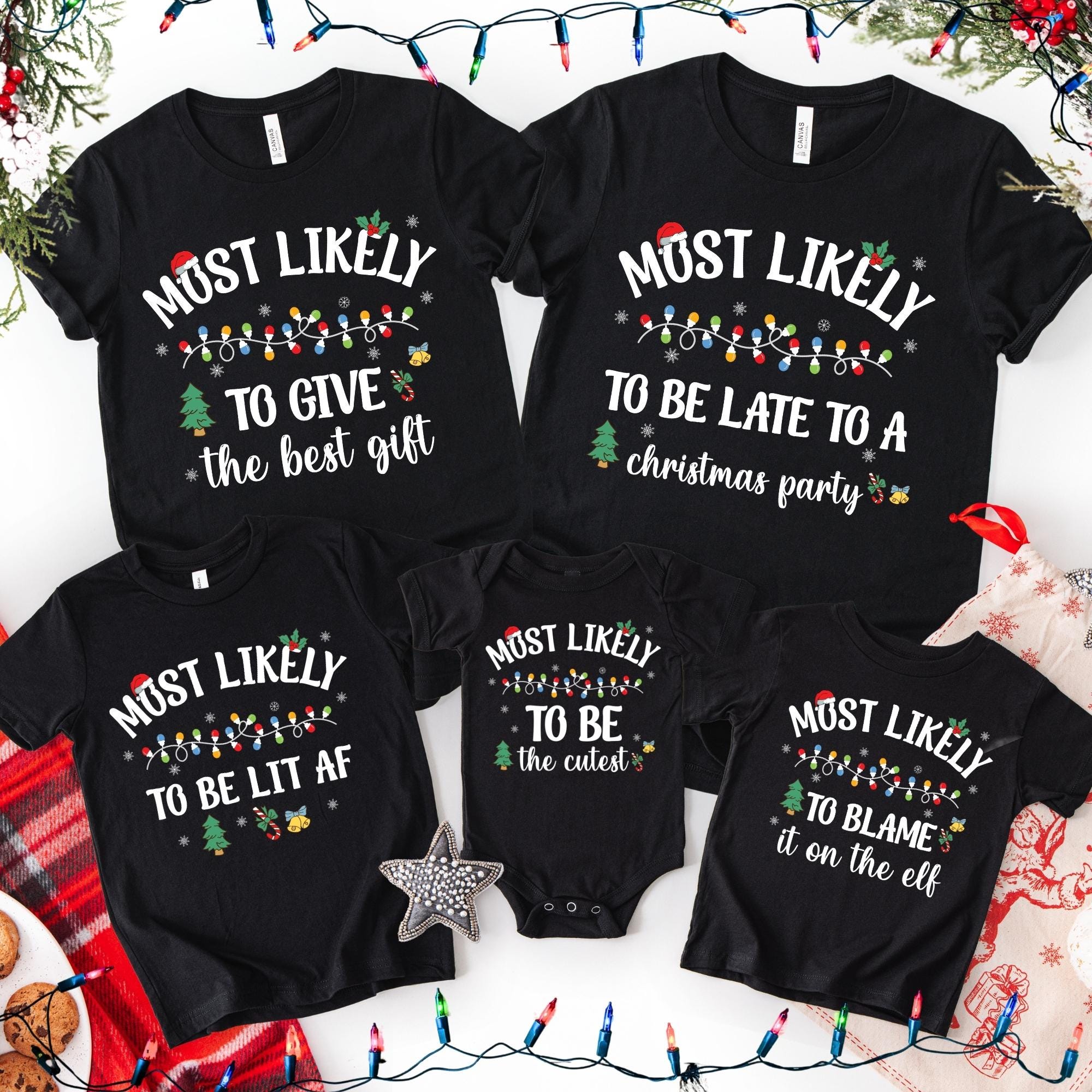 140 Quotes Most Likely to Christmas Shirts, Funny Christmas T-Shirts, Matching Family Christmas Shirt, Xmas Gift Family Pajamas