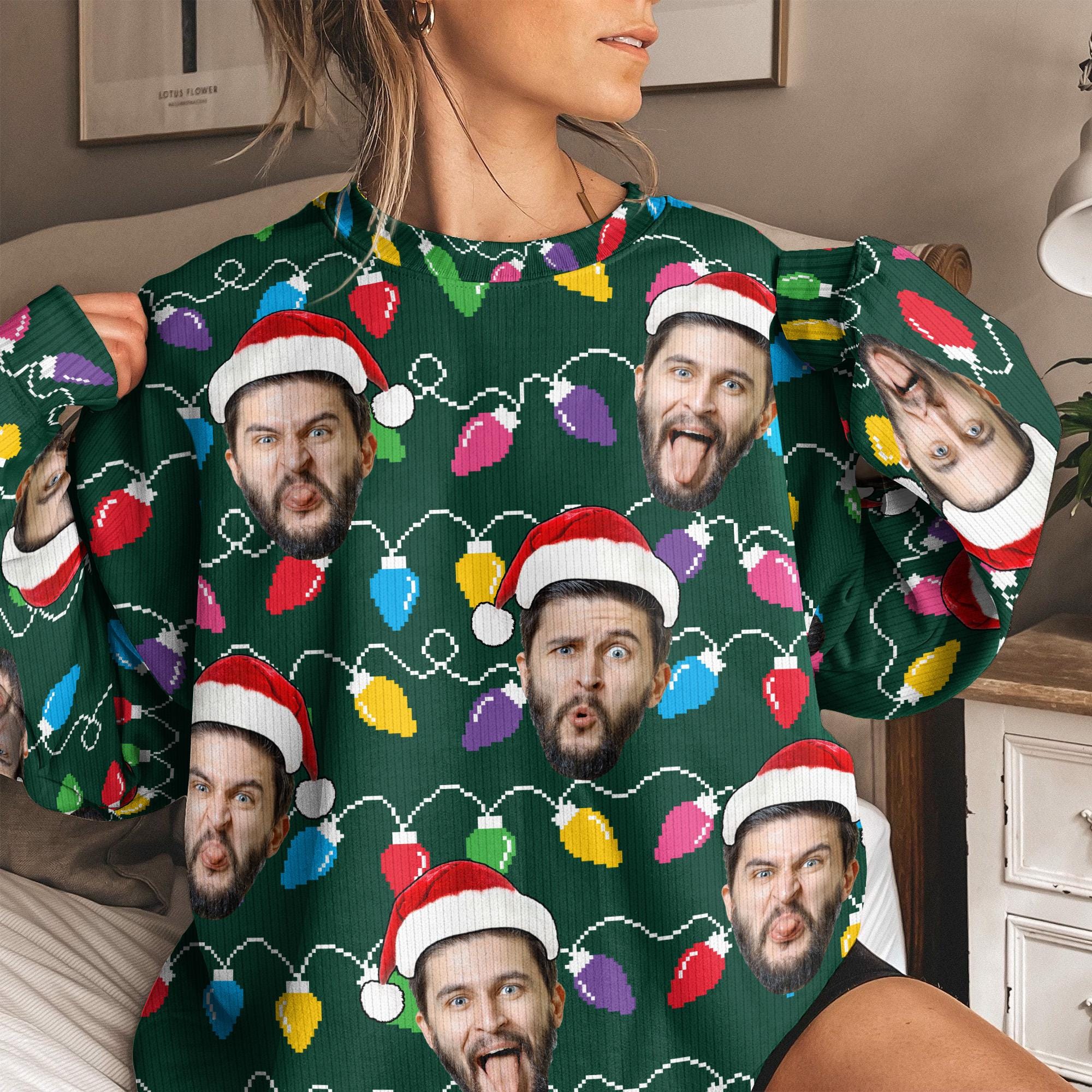 Custom Face Funny Christmas Silly Leds Light For Men, Personalized Photo Ugly Sweater, Funny Christmas Ugly Sweater Party Christmas Gifts