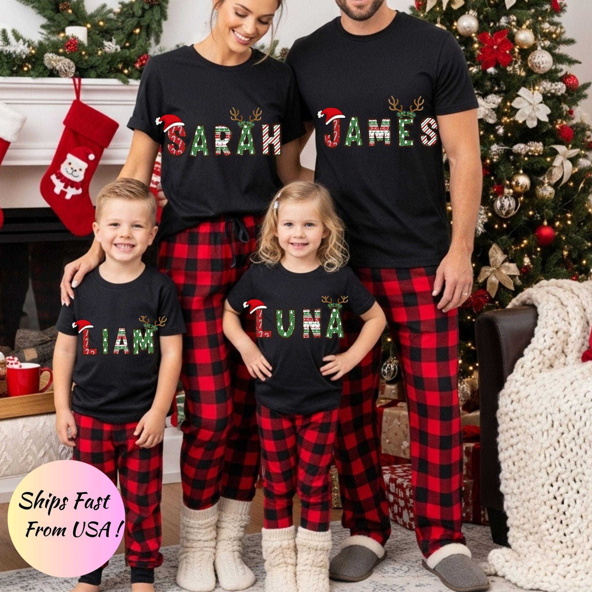Family Christmas Name Shirt, Doodle Alphabet Family Christmas Shirt, Personalized Christmas Family T-Shirt, Custom Christmas Shirt With Name