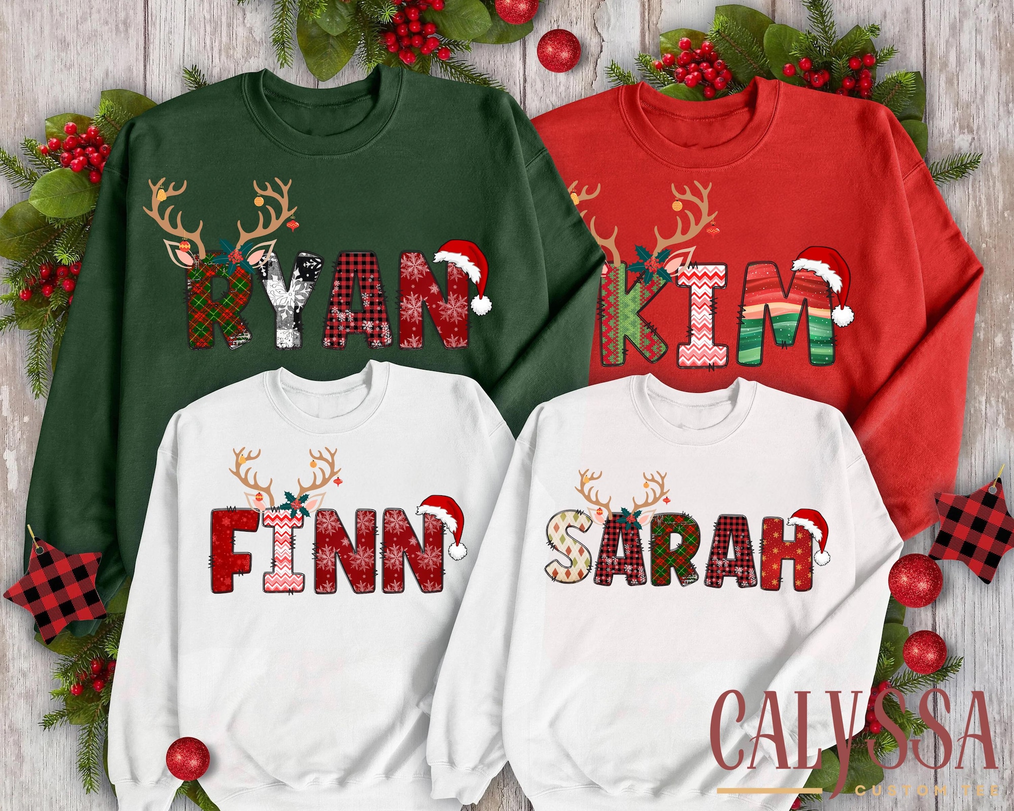 Family Christmas Name Shirt, Doodle Alphabet Family Christmas Shirt, Personalized Christmas Family T-Shirt, Custom Christmas Shirt With Name