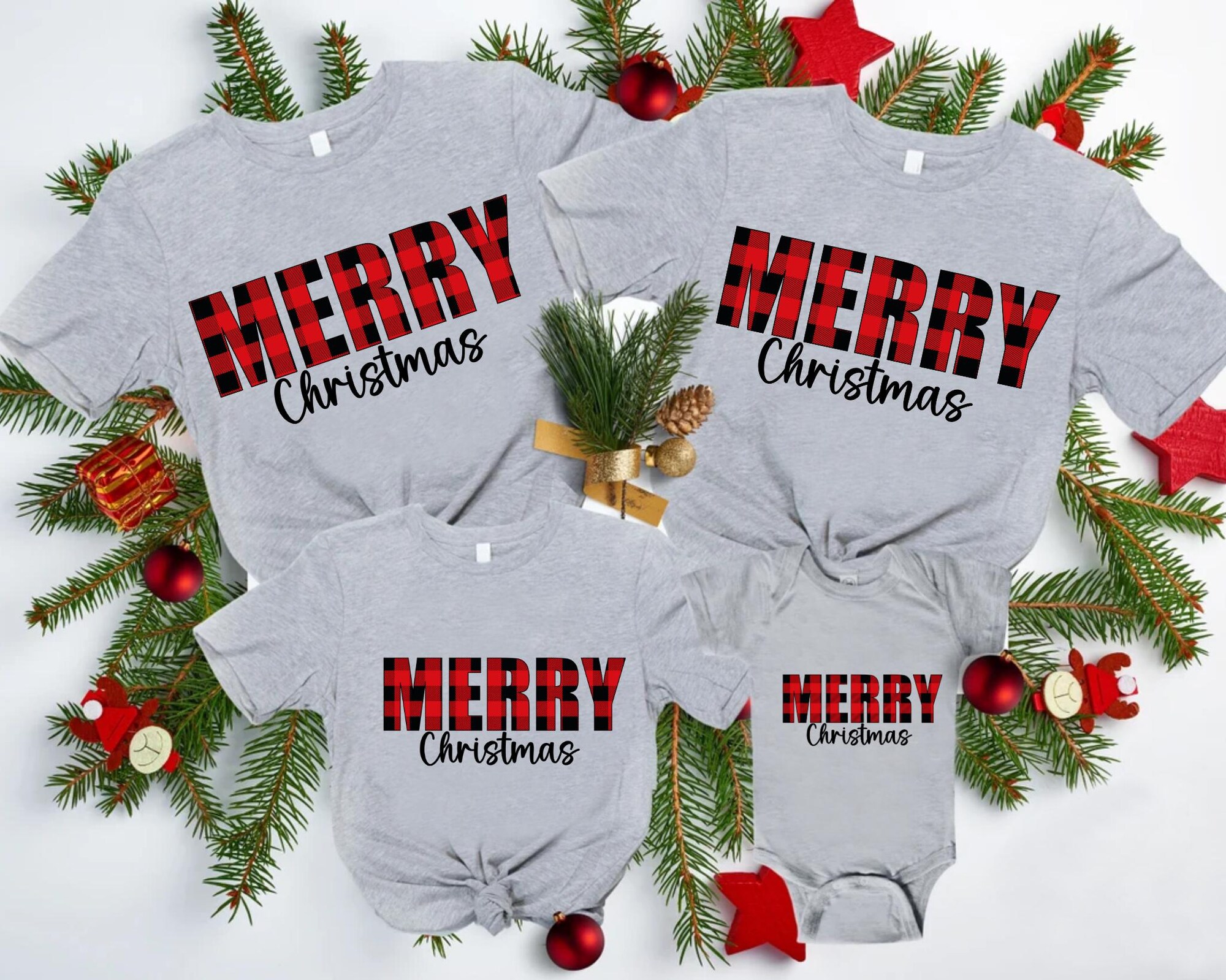 Buffalo Plaid Christmas T-shirt, Merry Christmas Shirt, Family Xmas Matching Shirts, Holiday Family Group Tees, Christmas Outfits For Family