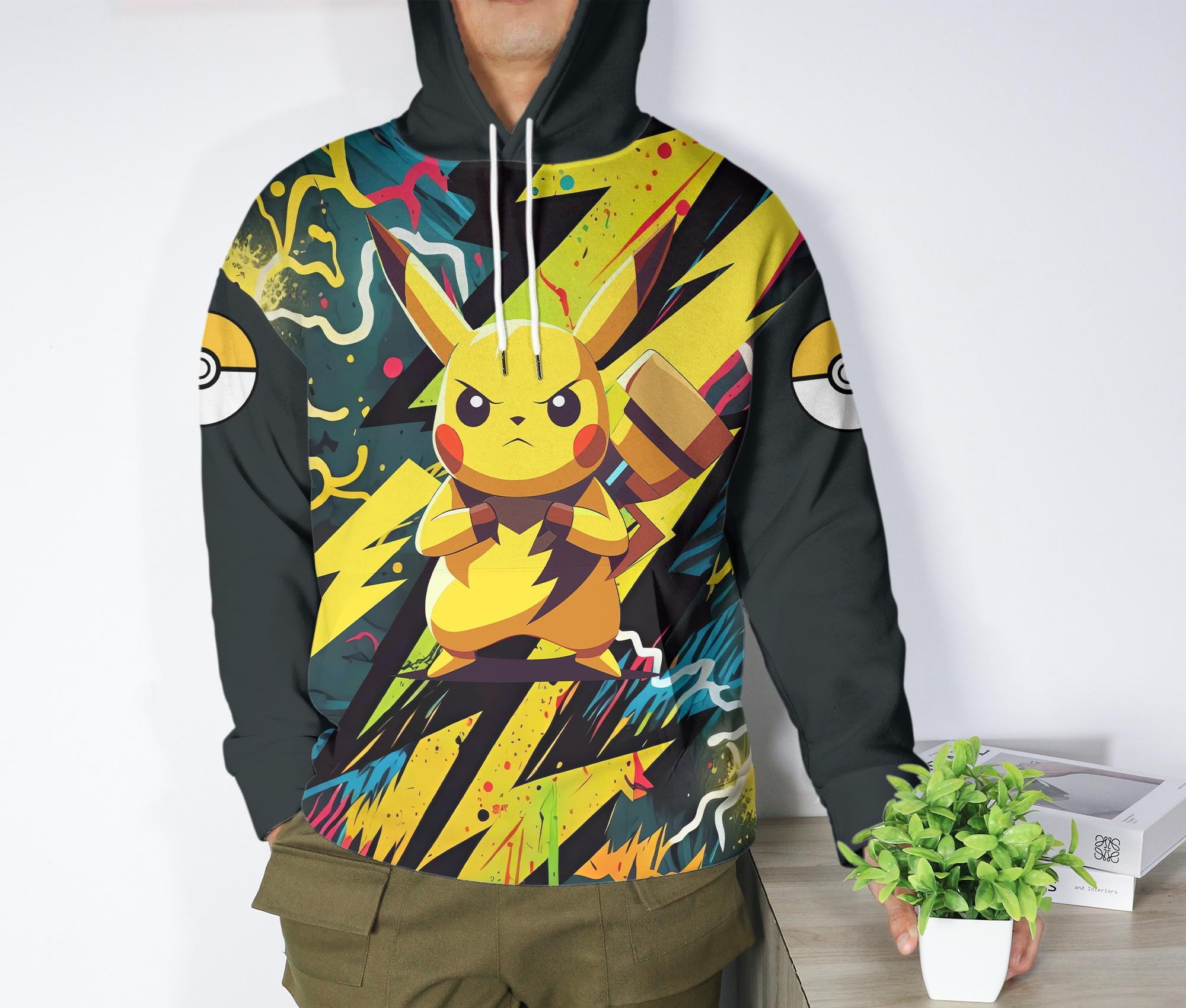 il_2000xN.7220410130_5mxg.jpg Pikachu Hoodie, Yellow Lightning Graphic Hoodie, Kawaii Unisex Sweatshirt, Cute Crewneck Pullover, Funny Cozy Hoodie, Pikachu Shirt Gifts