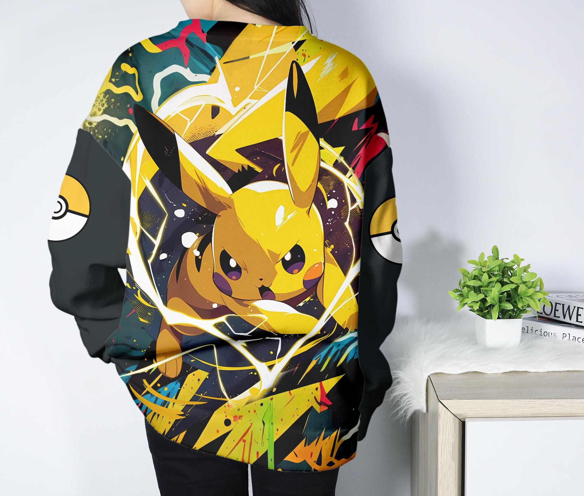il_2000xN.7220410134_7u4q.jpg Pikachu Hoodie, Yellow Lightning Graphic Hoodie, Kawaii Unisex Sweatshirt, Cute Crewneck Pullover, Funny Cozy Hoodie, Pikachu Shirt Gifts