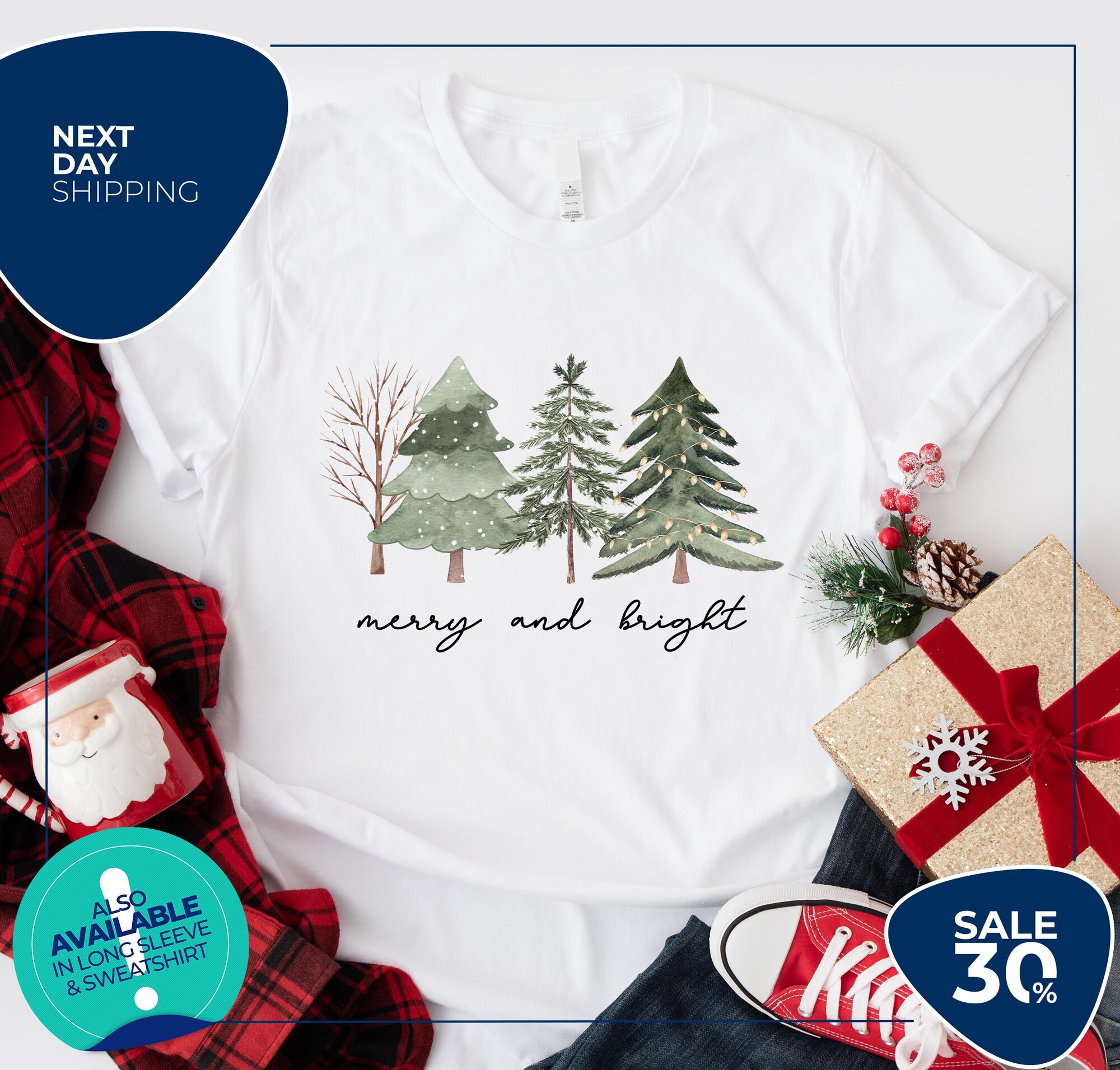 Merry and Bright Trees | Women’s Christmas Shirt | Womans Holiday Shirt | Christmas Gift | Chic Winter Shirt | Cute Holiday Tee | Tree Shirt
