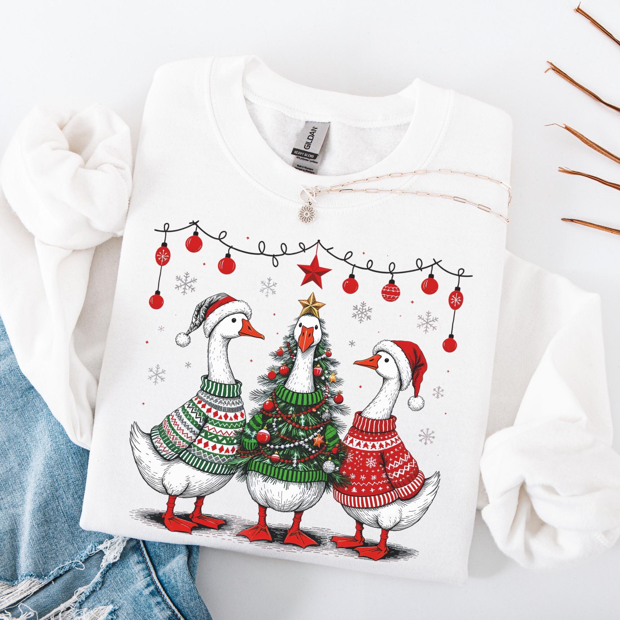 il_2000xN.7221898230_41r2-1.jpg Christmas Goose Sweatshirt Duck Christmas Shirt Funny Christmas Sweatshirt Cute Holiday Sweatshirt Xmas Gifts Just A Jolly Goose Shirt