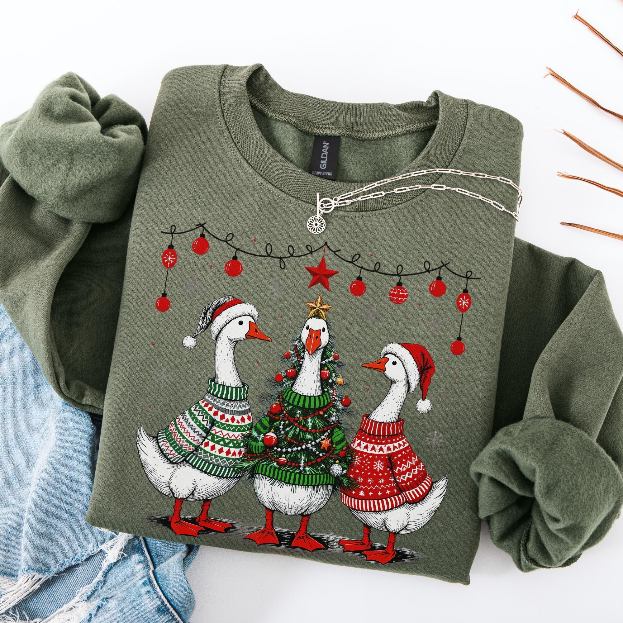 il_2000xN.7221898326_ognr-1.jpg Christmas Goose Sweatshirt Duck Christmas Shirt Funny Christmas Sweatshirt Cute Holiday Sweatshirt Xmas Gifts Just A Jolly Goose Shirt