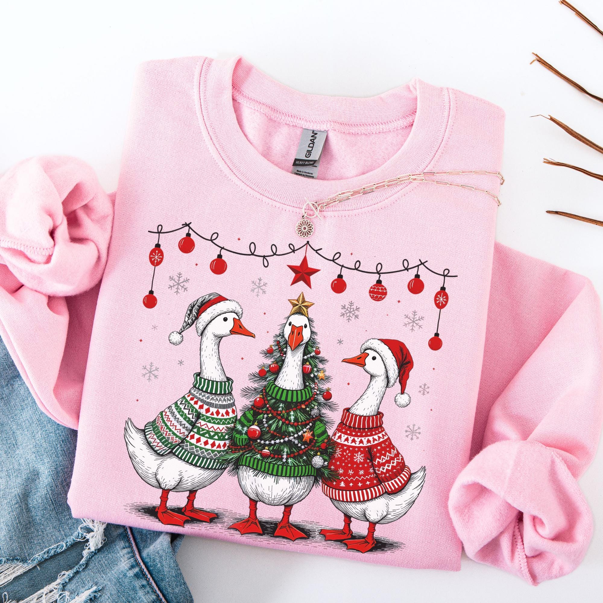 il_2000xN.7221898328_oou3-1.jpg Christmas Goose Sweatshirt Duck Christmas Shirt Funny Christmas Sweatshirt Cute Holiday Sweatshirt Xmas Gifts Just A Jolly Goose Shirt