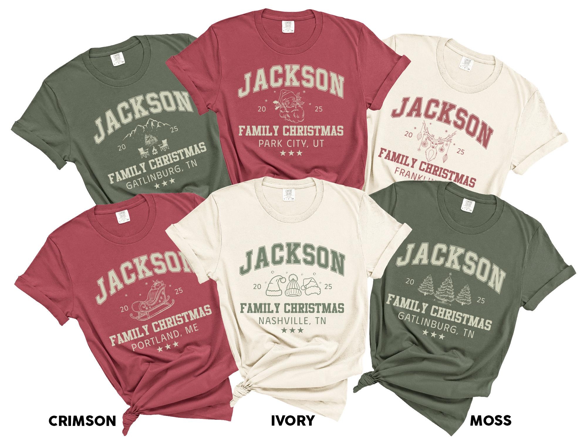 Custom Family Christmas Shirt Comfort Colors® Matching Family Christmas Tshirt Personalized Name Christmas Shirt Vintage Santa Varsity Shirt