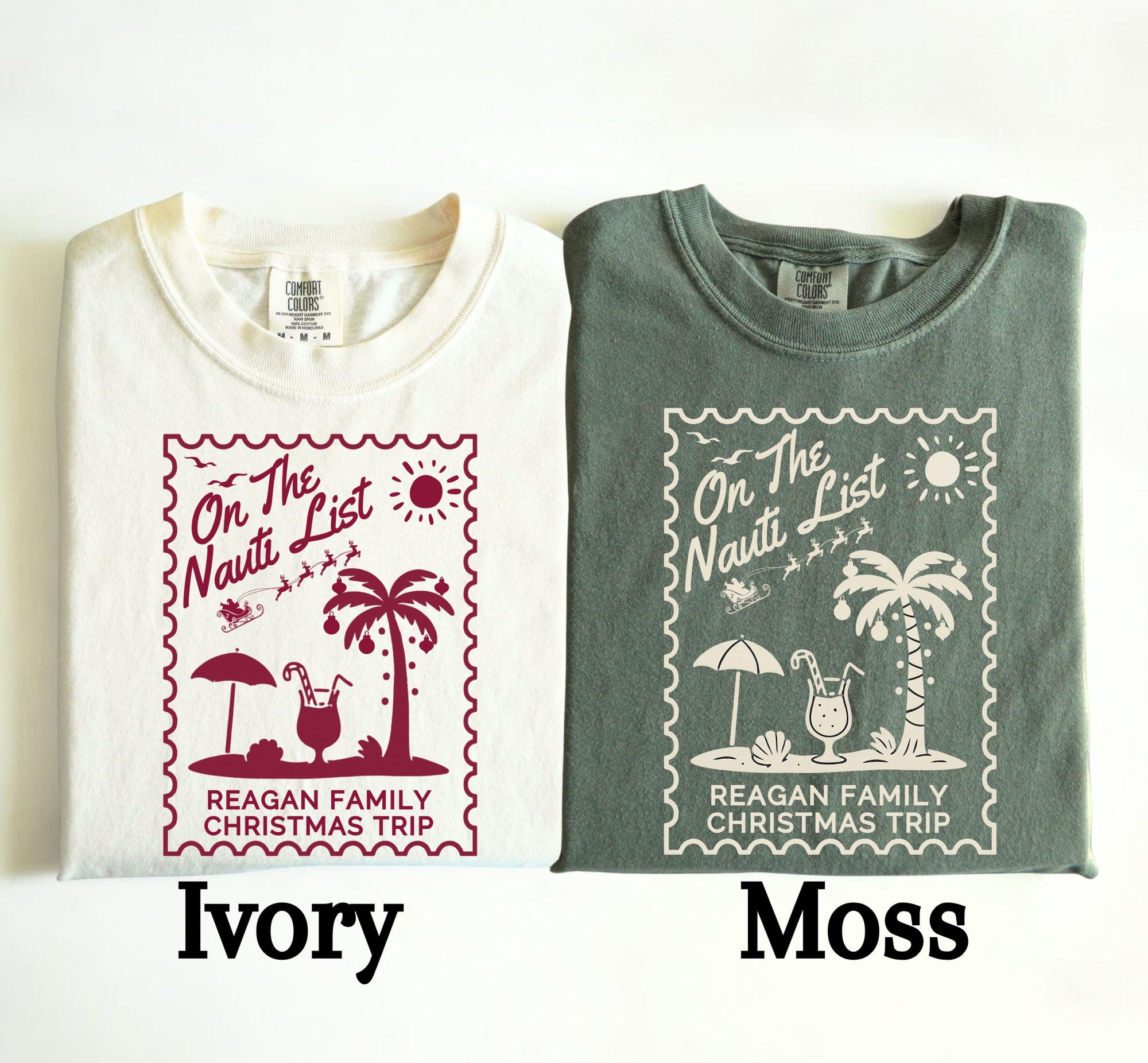 Comfort Colors Custom Tropical Family Christmas Shirts, Personalized Matching Family Group Christmas Shirt, Beach For Christmas Shirt, Merry